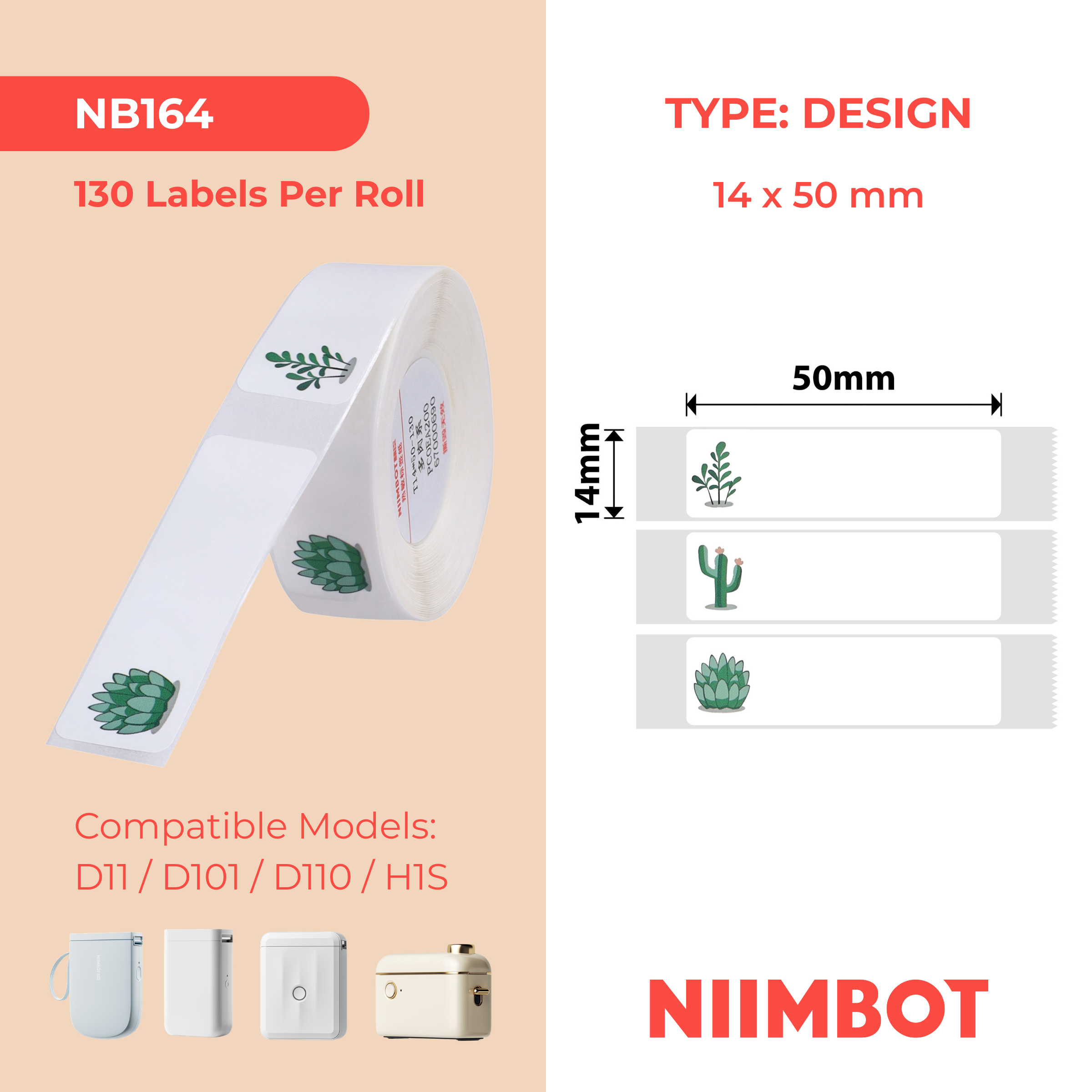 I-NB164 - NIIMBOT - D11 / D101 / D110 - 14*50MM - 130 AMALEBO NGOKUQONGA NGAWO - IDIZINI ELIHLE