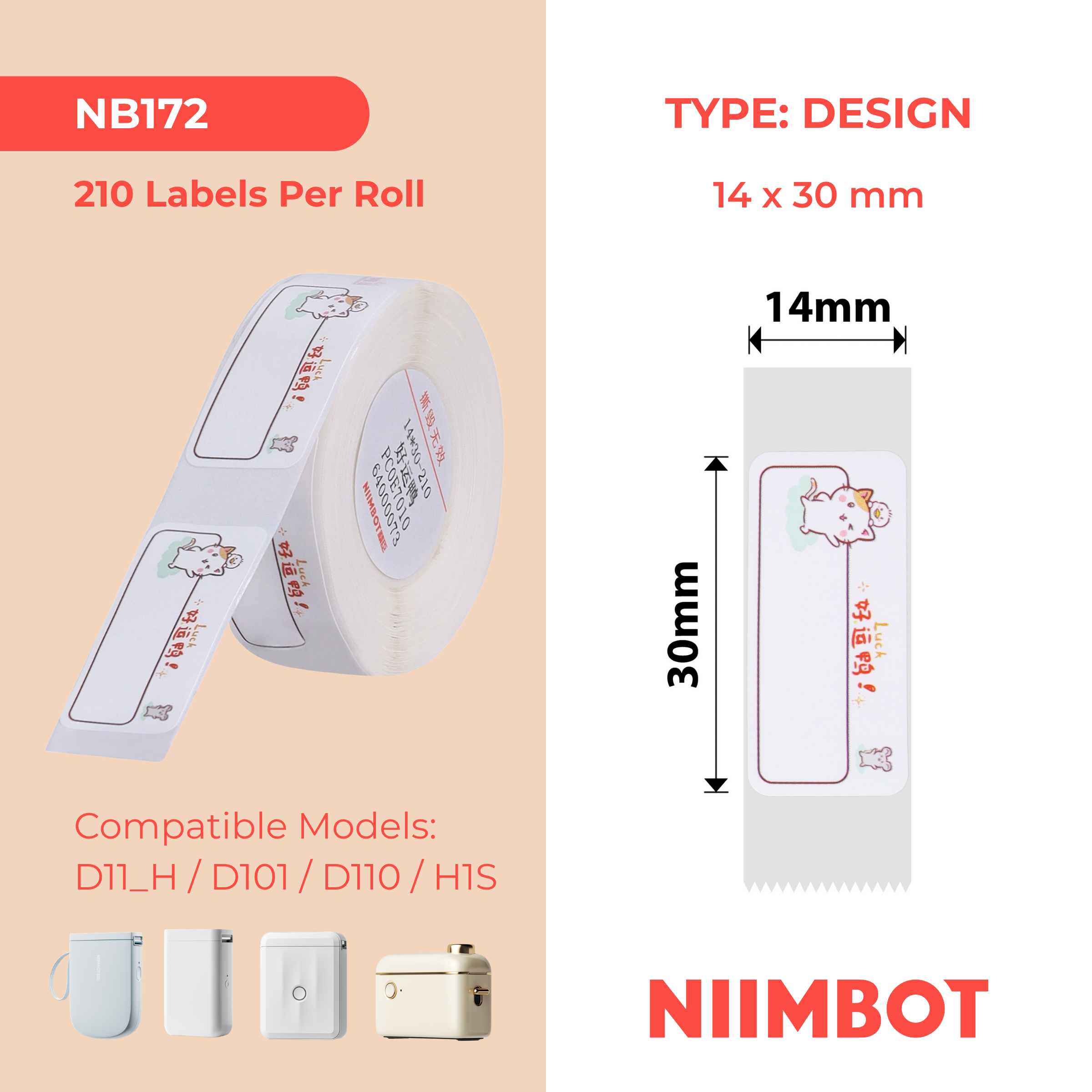 NIIMBOT - D Range - 14x30mm - Lucky Duck - 210 Labels
