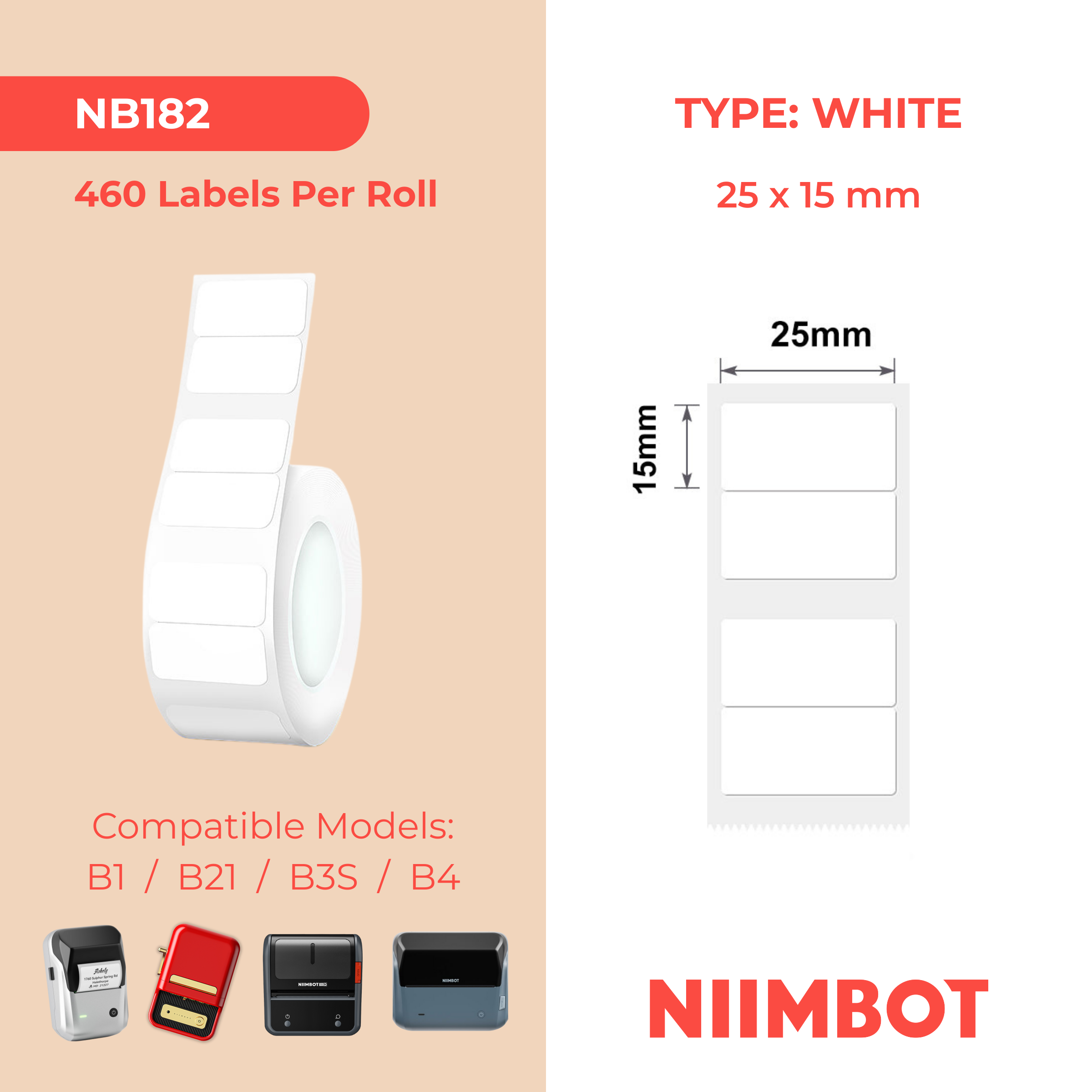 I-NB182 - NIIMBOT - B1 / B21 / B3S - T25*15MM/2 - 460 AMALEBO NGOKUQONGA NGAWO - OKUMHLOPHE