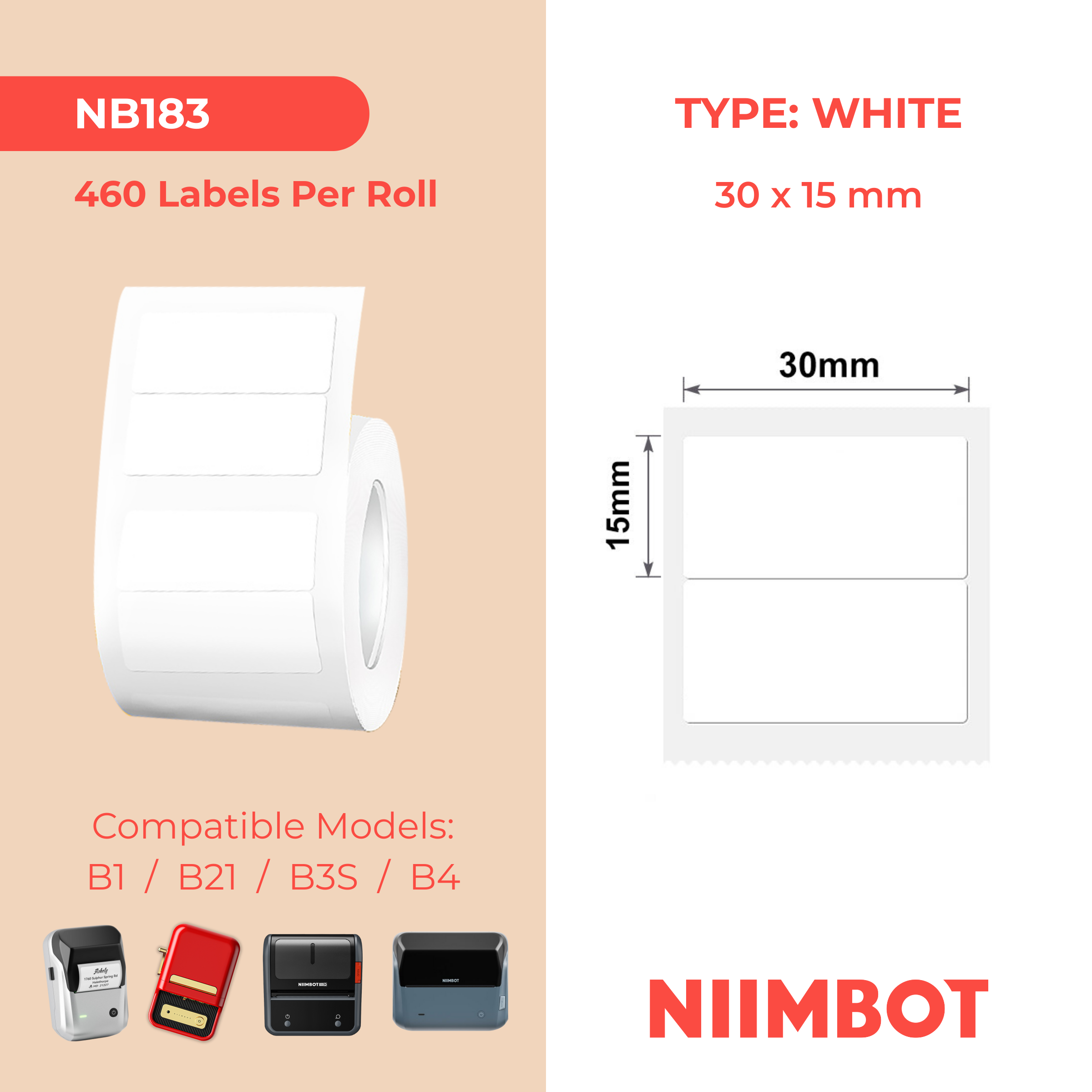 I-NB183 - NIIMBOT - B1 / B21 / B3S - 30*15MM/2R - 460 AMALEBO NGOKUQONGQWA NGAMUNYE - OKUMHLOPHE