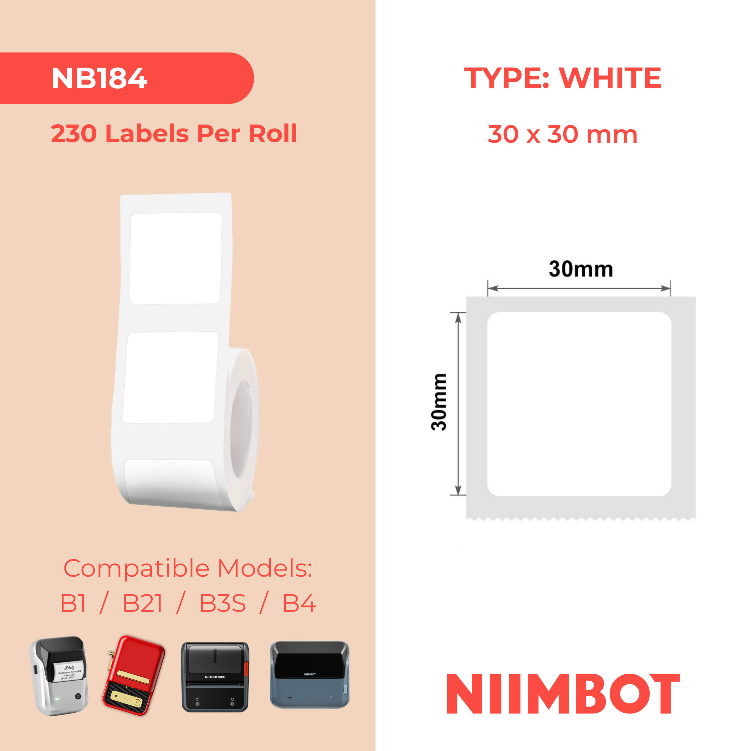 I-NB184 - NIIMBOT - B1 / B21 / B3S - 30*30MM - 230 AMALEBO NGOKUQONGA NGAWO - OKUMHLOPHE