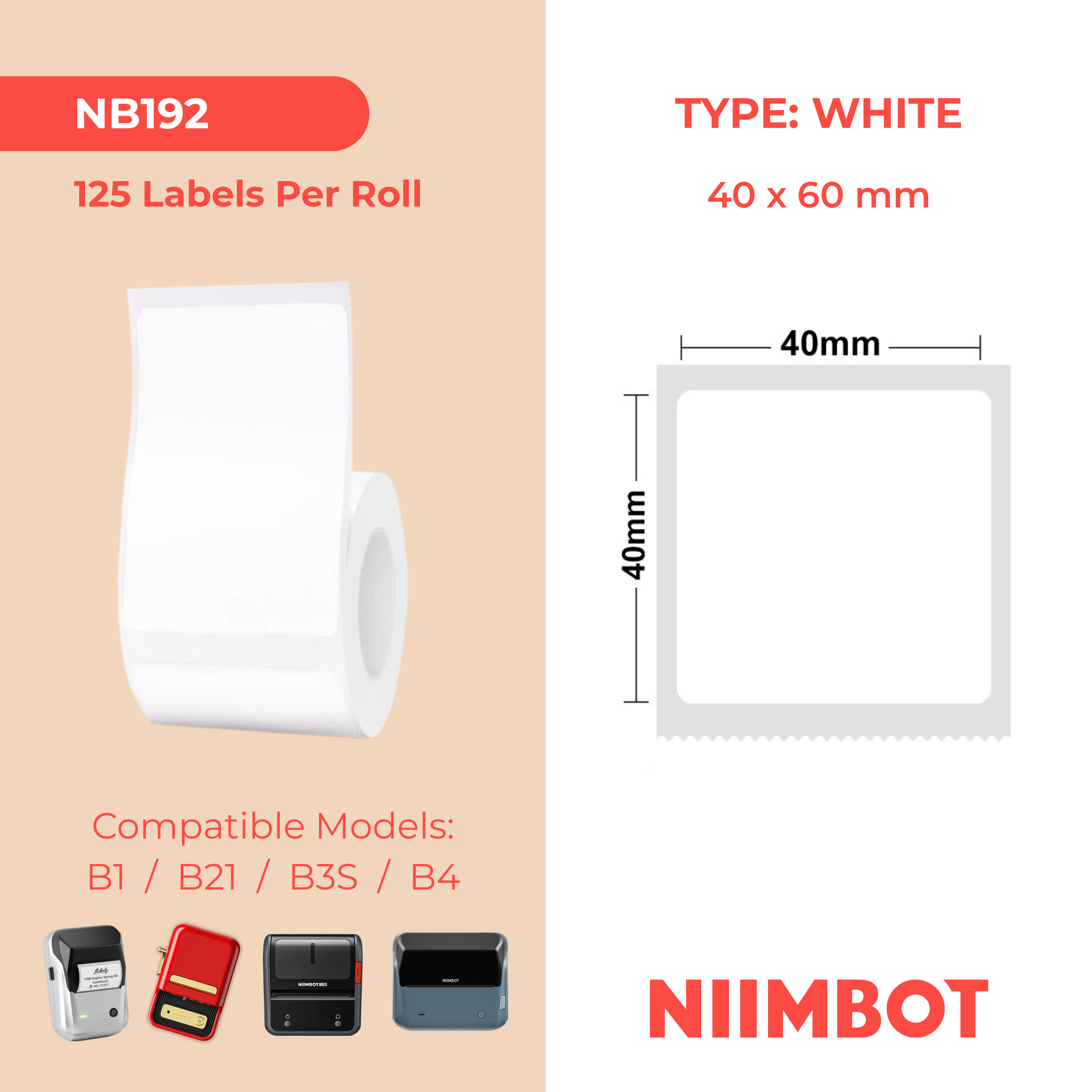 NB192 - NIIMBOT - B1 / B21 / B3S - 40*60MM - 125 AMALEBHU NGOKUQONGA NGAWO - EMHLOPHE