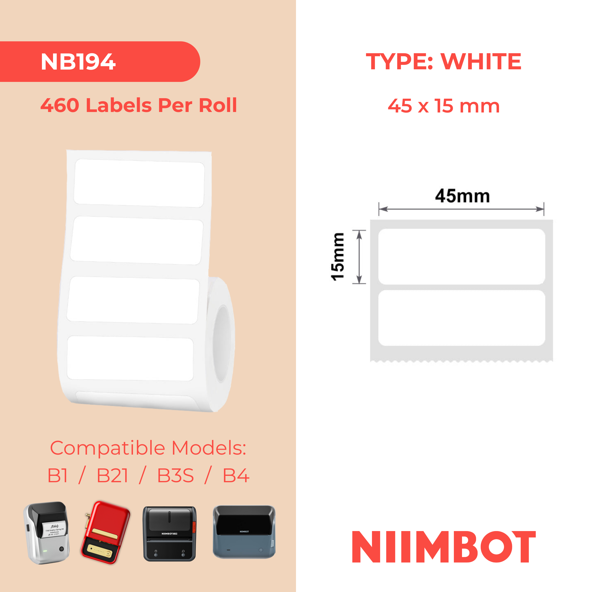 I-NB194 - NIIMBOT - B1 / B21 / B3S - T45*15MM/2R - 460 AMALEBO NGOKUQONGA NGAMUNYE - OKUMHLOPHE