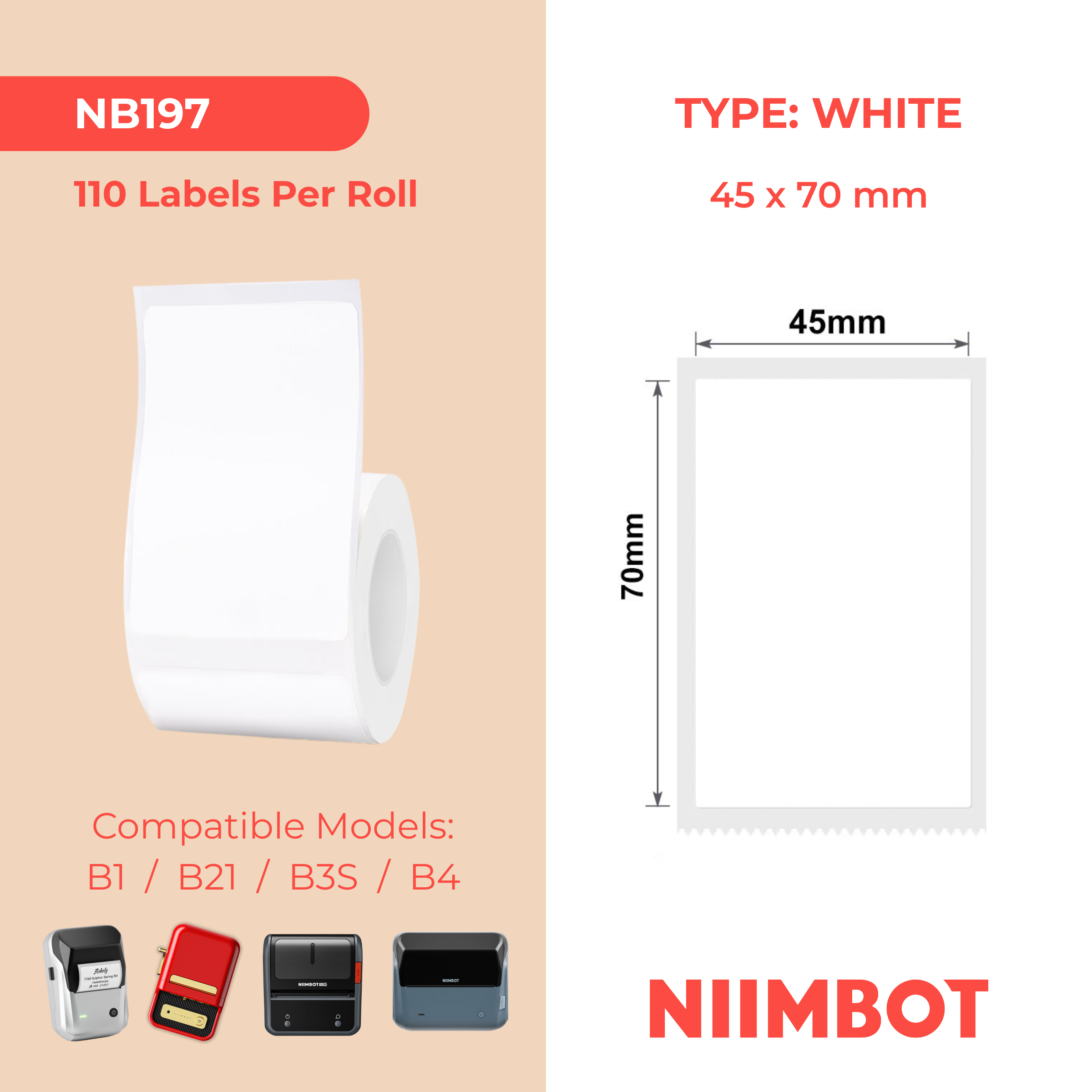 I-NB197 - NIIMBOT - B1 / B21 / B3S - 45*70MM - 110 AMALEBULA NGOKUQONGA NGAWO - OKUMHLOPHE