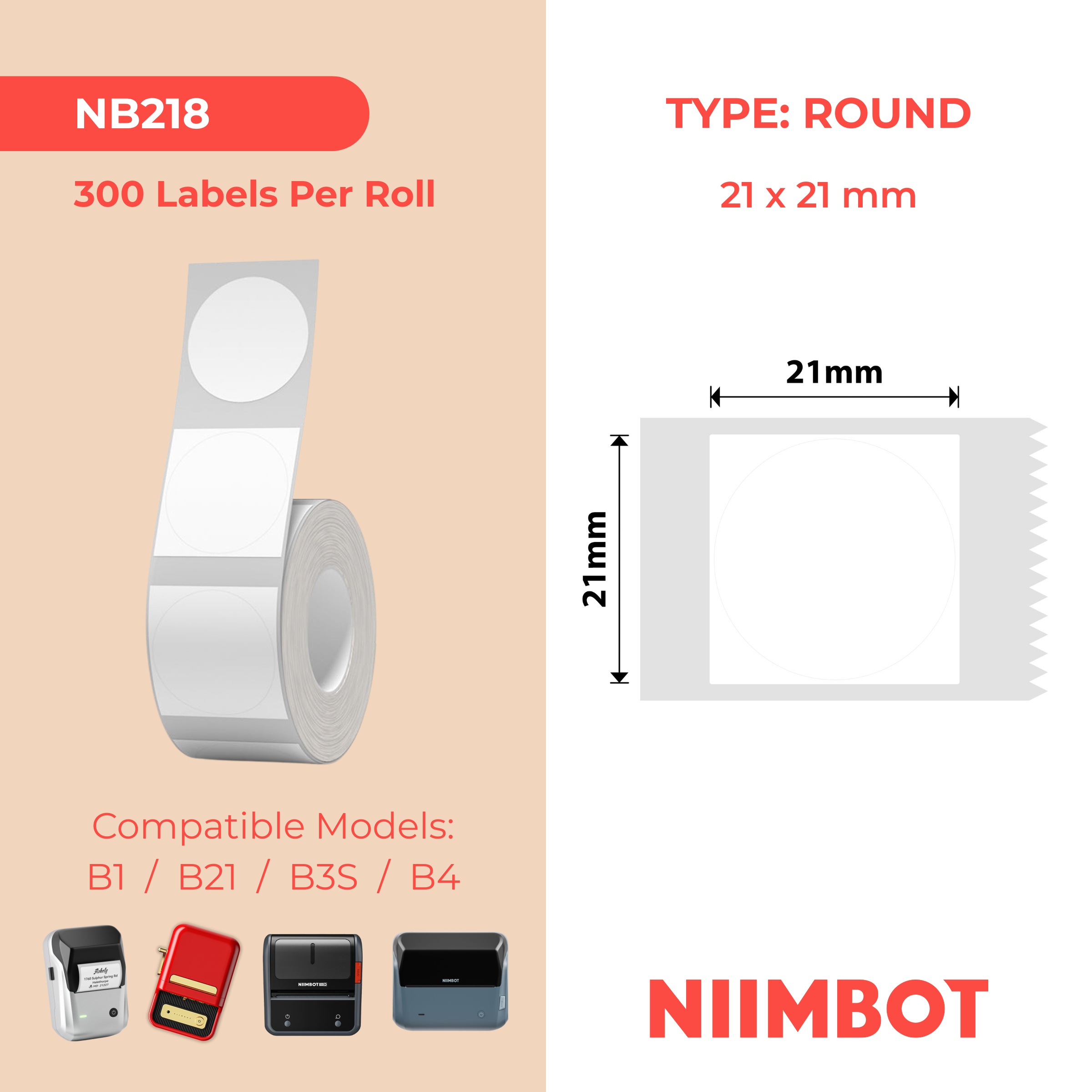 NB218 - NIIMBOT - B1 / B21 / B3S - 21*21MM - 300 AMALEBO NGOKUQONGA NGAWO - UMULUNGU - OMHLOPHE