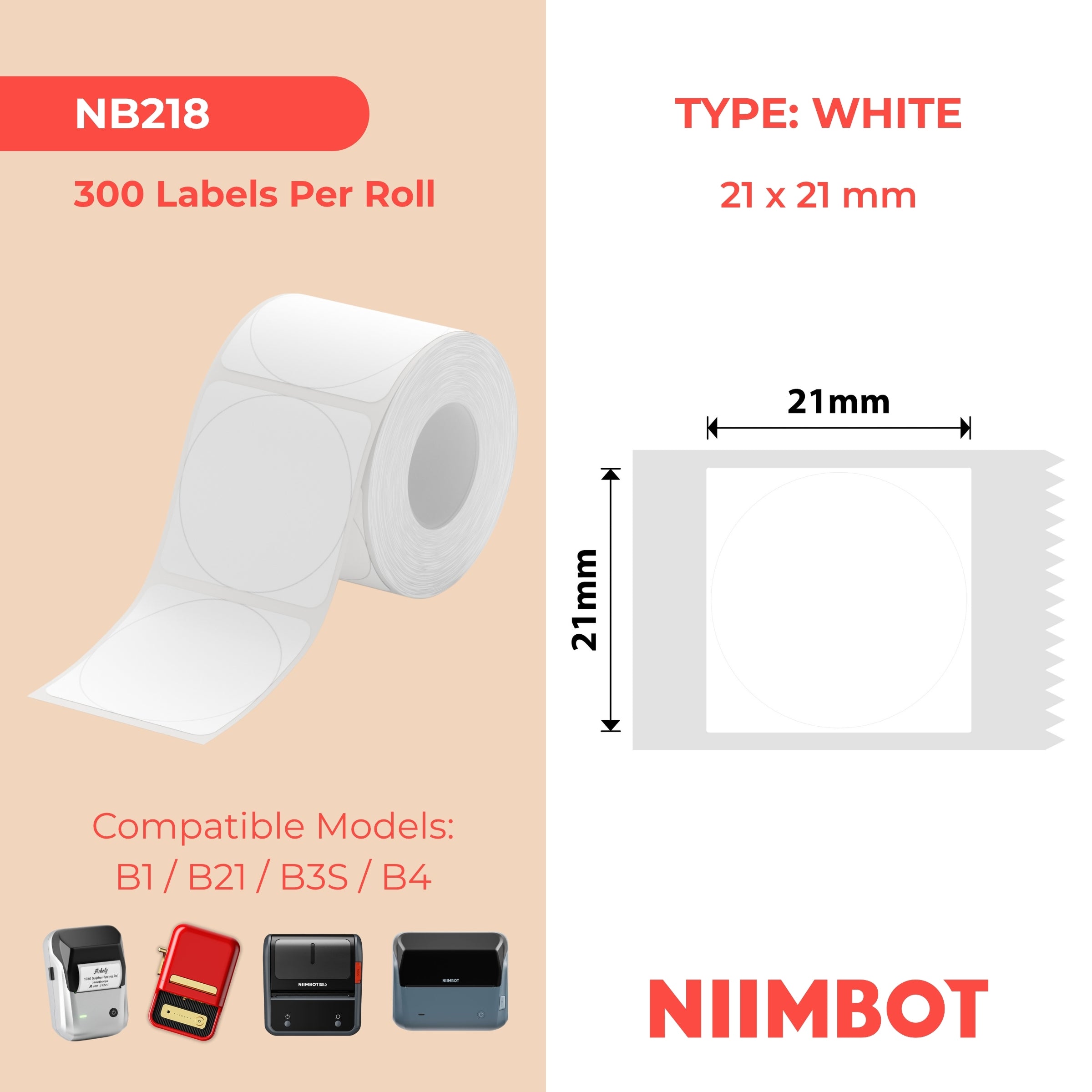 NB218 - NIIMBOT - B1 / B21 / B3S - 21*21MM - 300 AMALEBO NGOKUQONGA NGAWO - UMULUNGU - OMHLOPHE