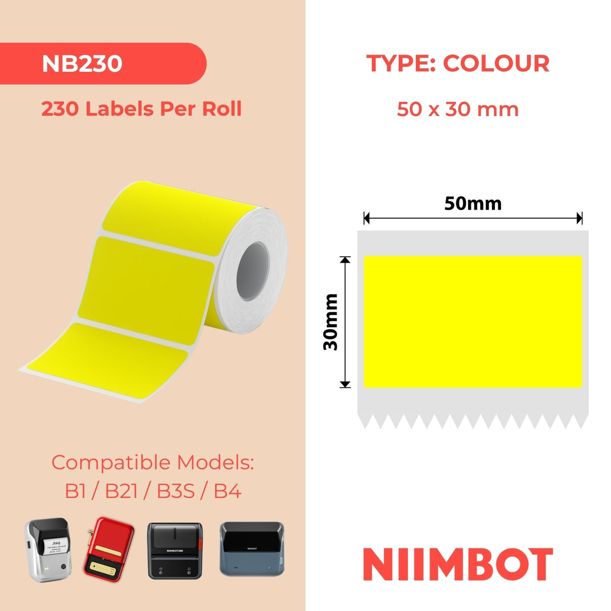 NB230 - NIIMBOT - B1 / B21 / B3S - 50*30MM - 230 GEEL TERMIESE ETIKETTE