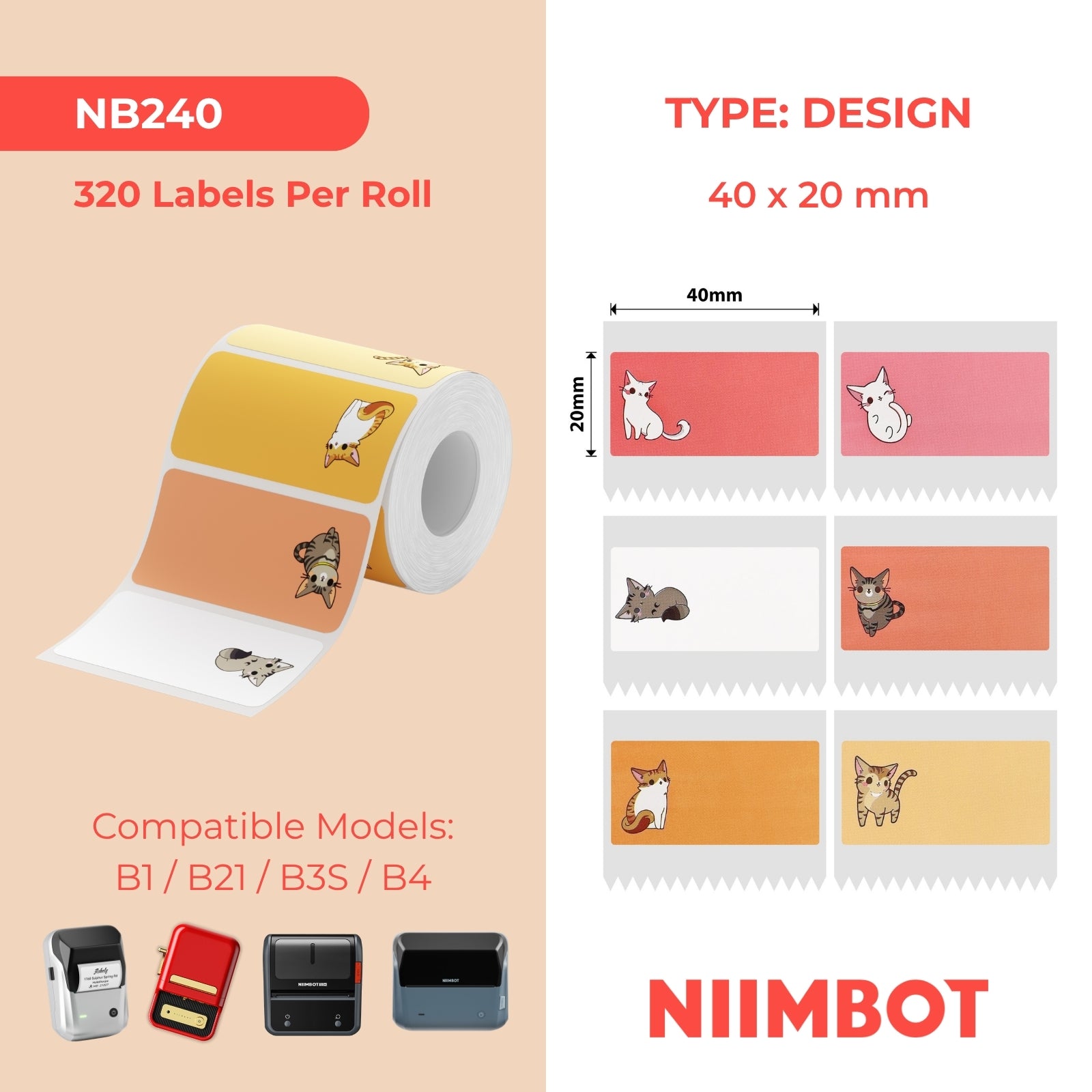 NIIMBOT - B Range - 40x20mm - Cat - 320 Labels