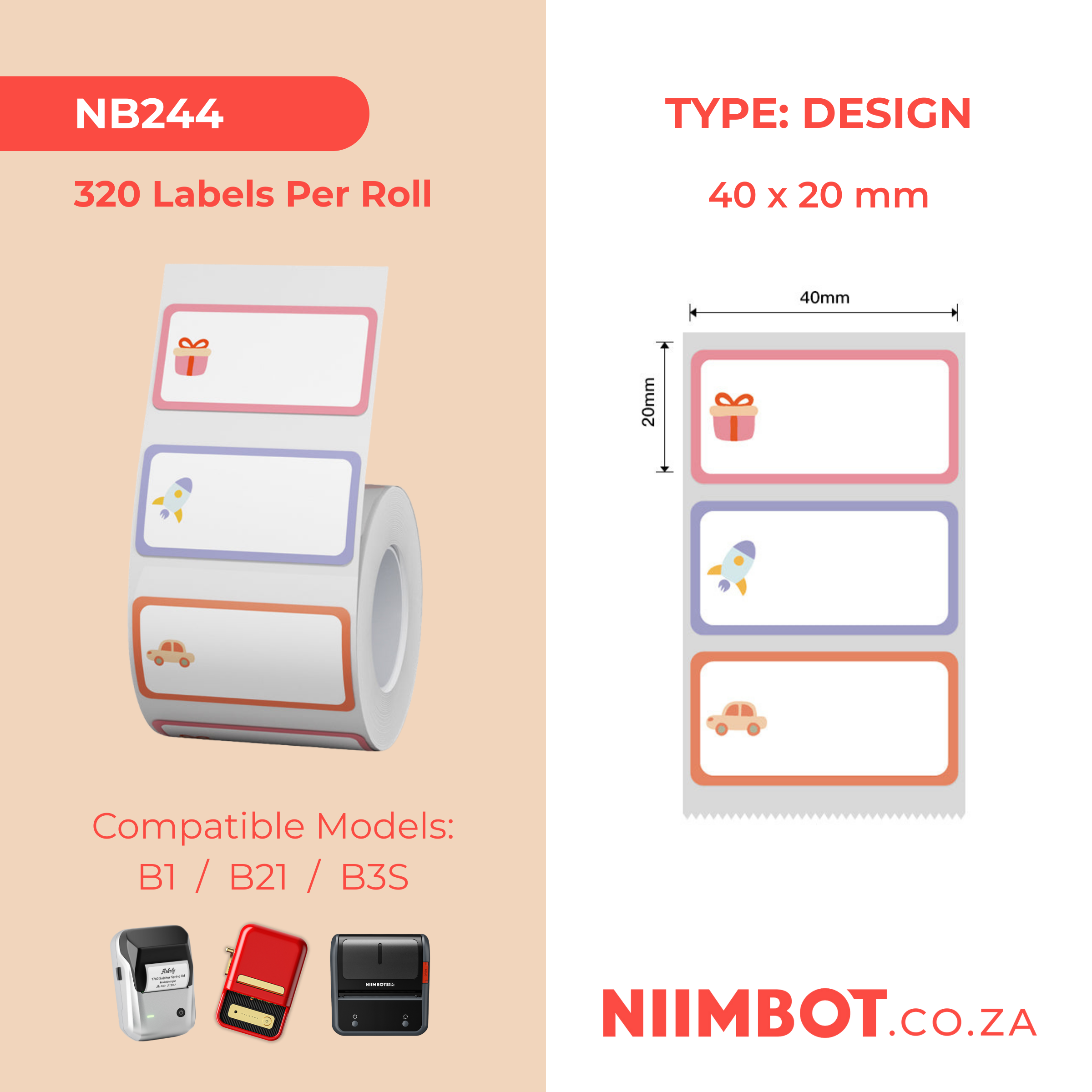 NB244 - NIIMBOT - B1 / B21 / B3S - 40*20MM - 320 LABELS PER ROLL - TOY DESIGN