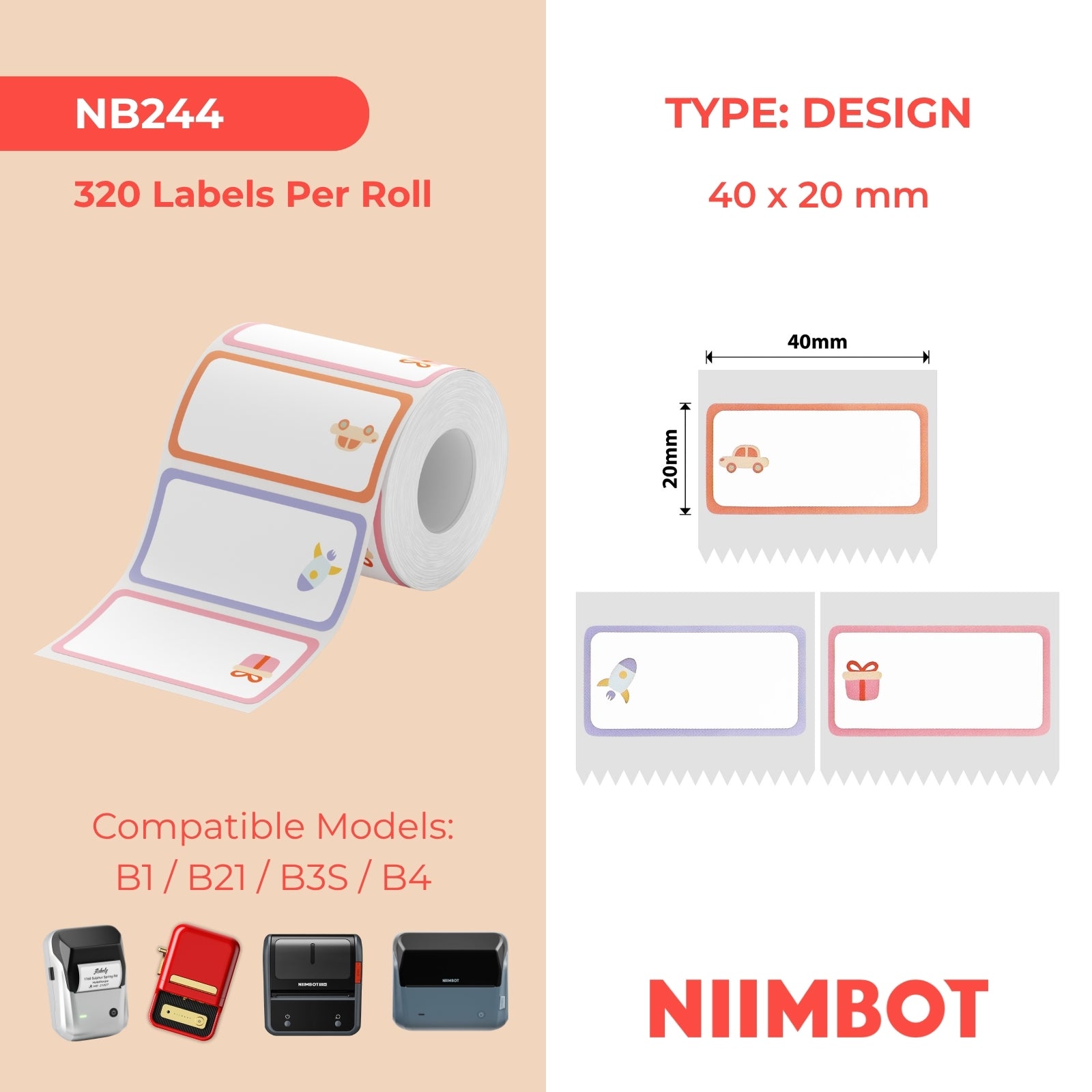 NB244 - NIIMBOT - B1 / B21 / B3S - 40*20MM - 320 ETIKETTE PER ROL - SPEELGOEDONTWERP