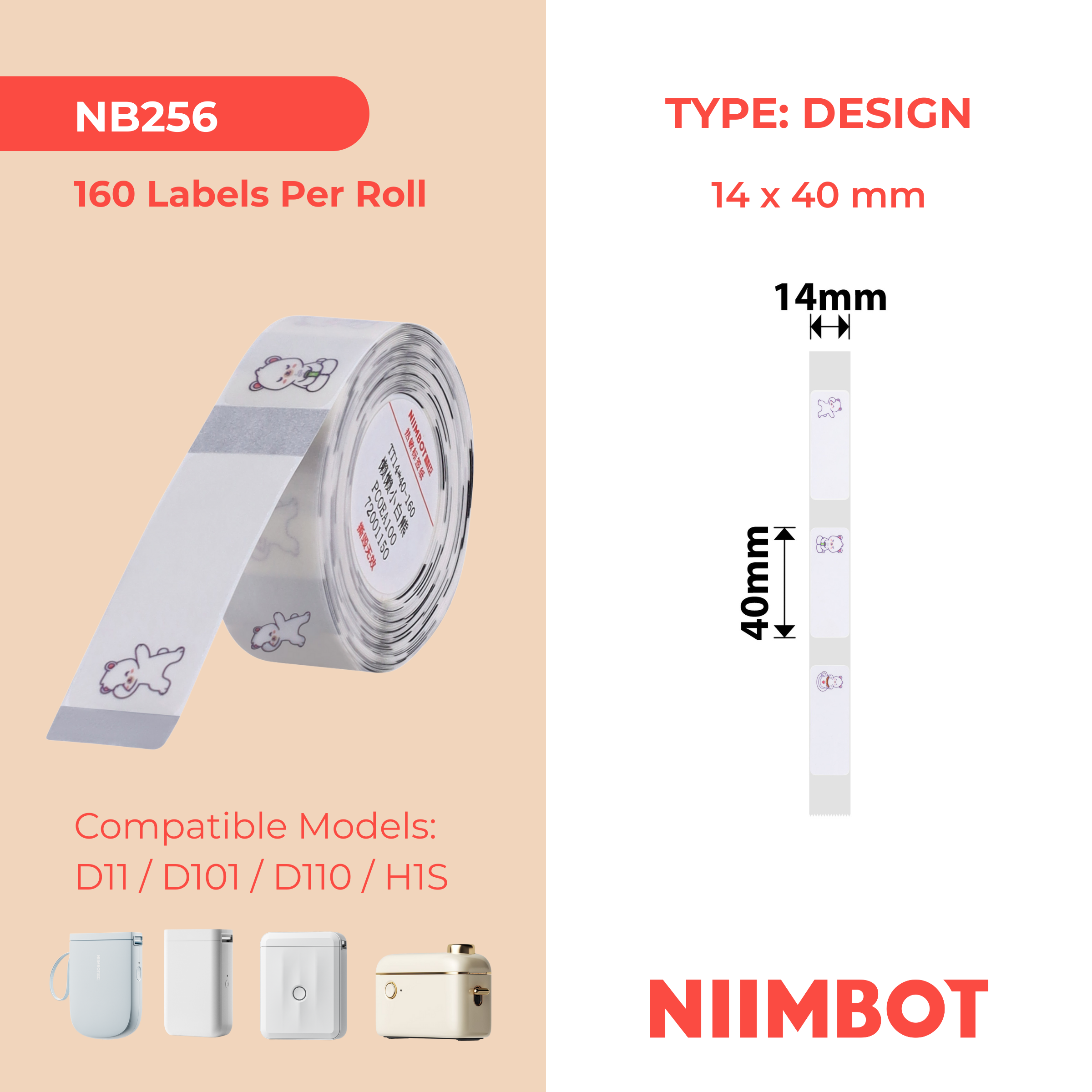 NB256 - NIIMBOT - D11 / D101 / D110 - ER14*40 - 160 IMIBHALO NGOKUQHUBEKAYO NGAMUNYE - UKWENZIWA KWEBHELE ELIVISHA