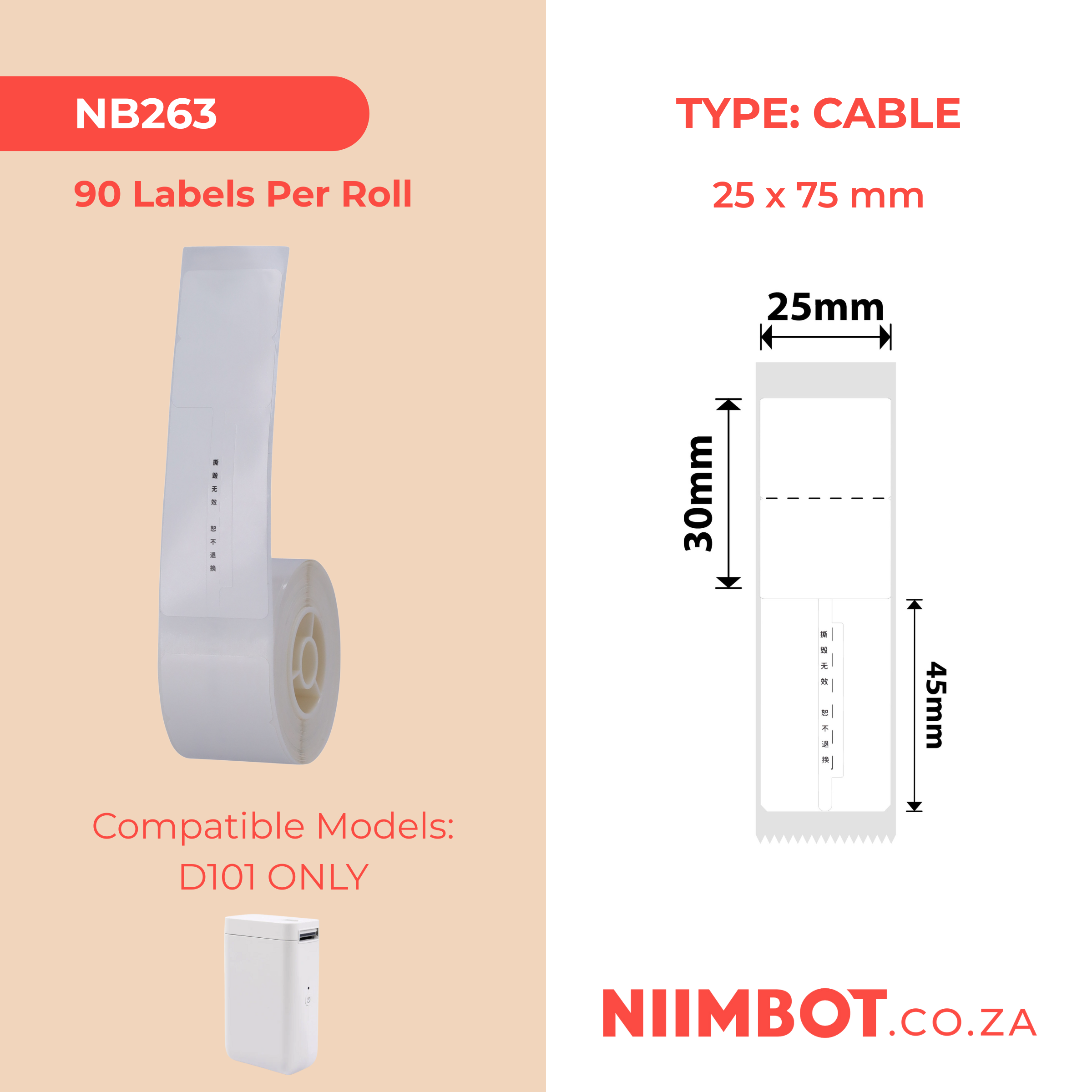 NB263 - NIIMBOT - D101 ONLY - R02T - 25MM*75MM - 90 LABELS PER ROLL - JEWELLERY VOID DESIGN