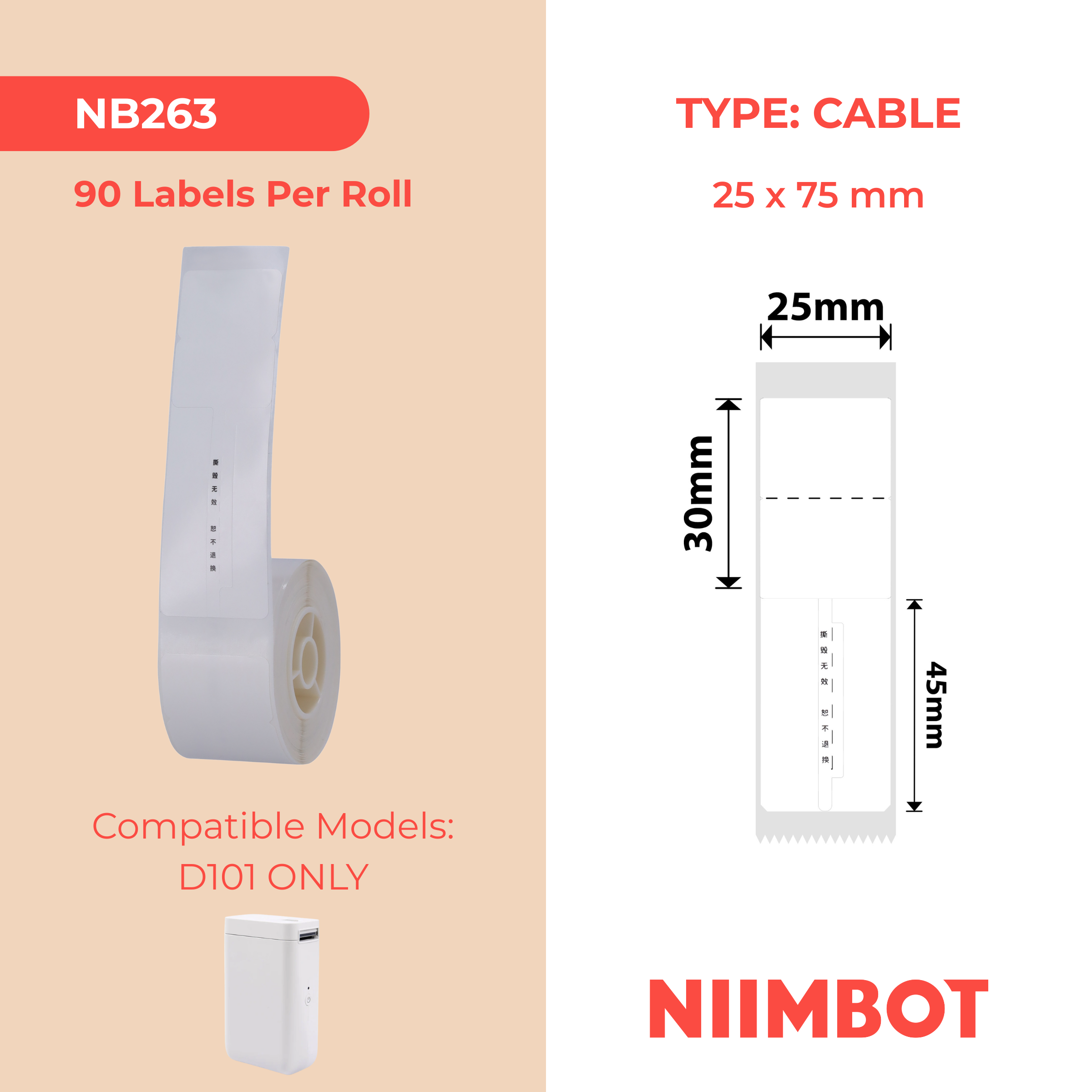 NB263 - Niimbot - D101 Only - 25x75mm - 90 Jewellery Void Labels