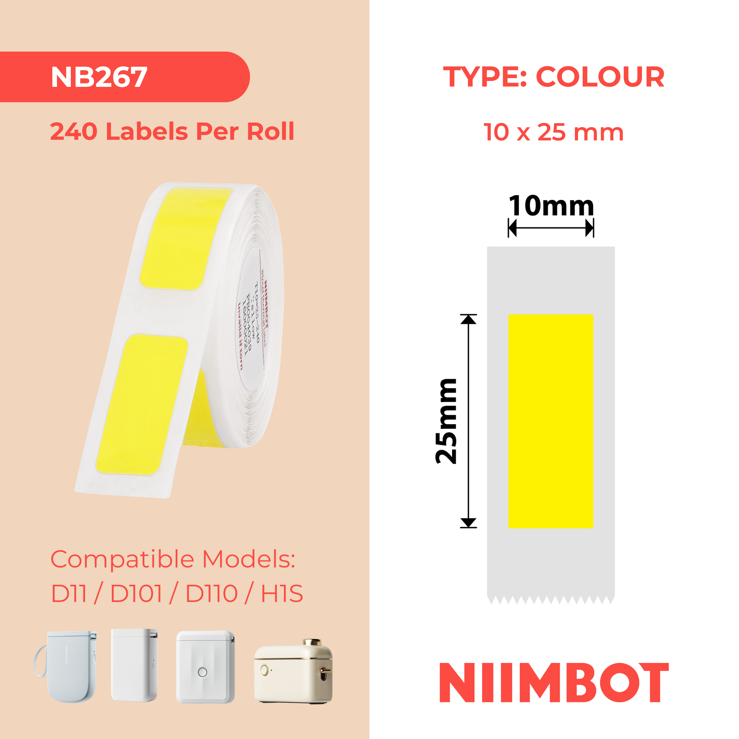 NIIMBOT - D Range - 10x25mm - Yellow - 225 Labels