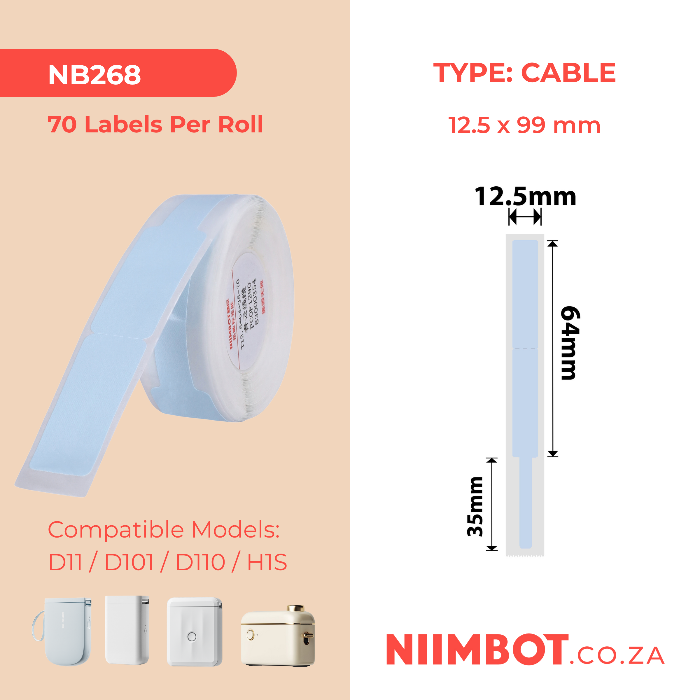 NB268 - NIIMBOT - D11 / D101 / D110 - R12.5*99 - 70 LABELS PER ROLL - BLUE CLOUD DESIGN