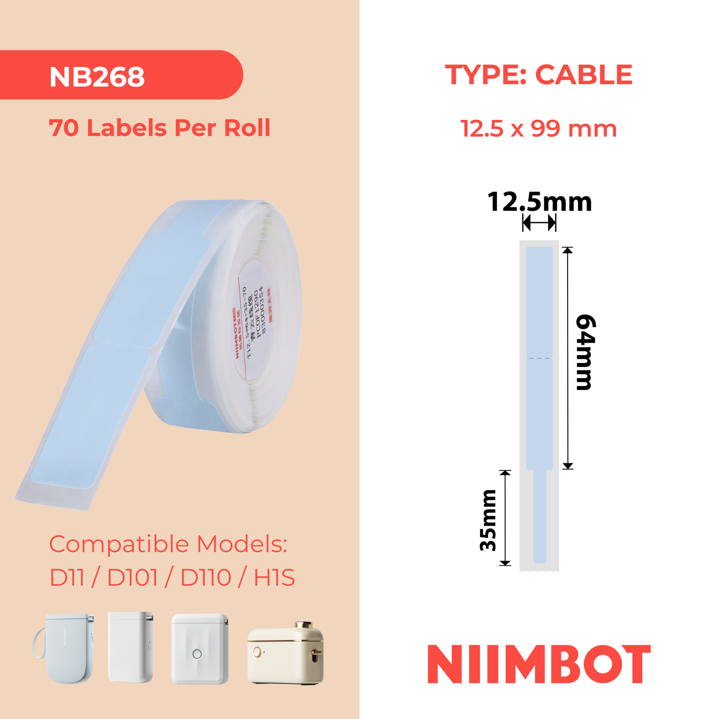 I-NB268 - NIIMBOT - D11 / D101 / D110 - R12.5*99 - 70 AMALEBO NGOKUQONGQWA NGAWO - IBLUE clouds DESIGN