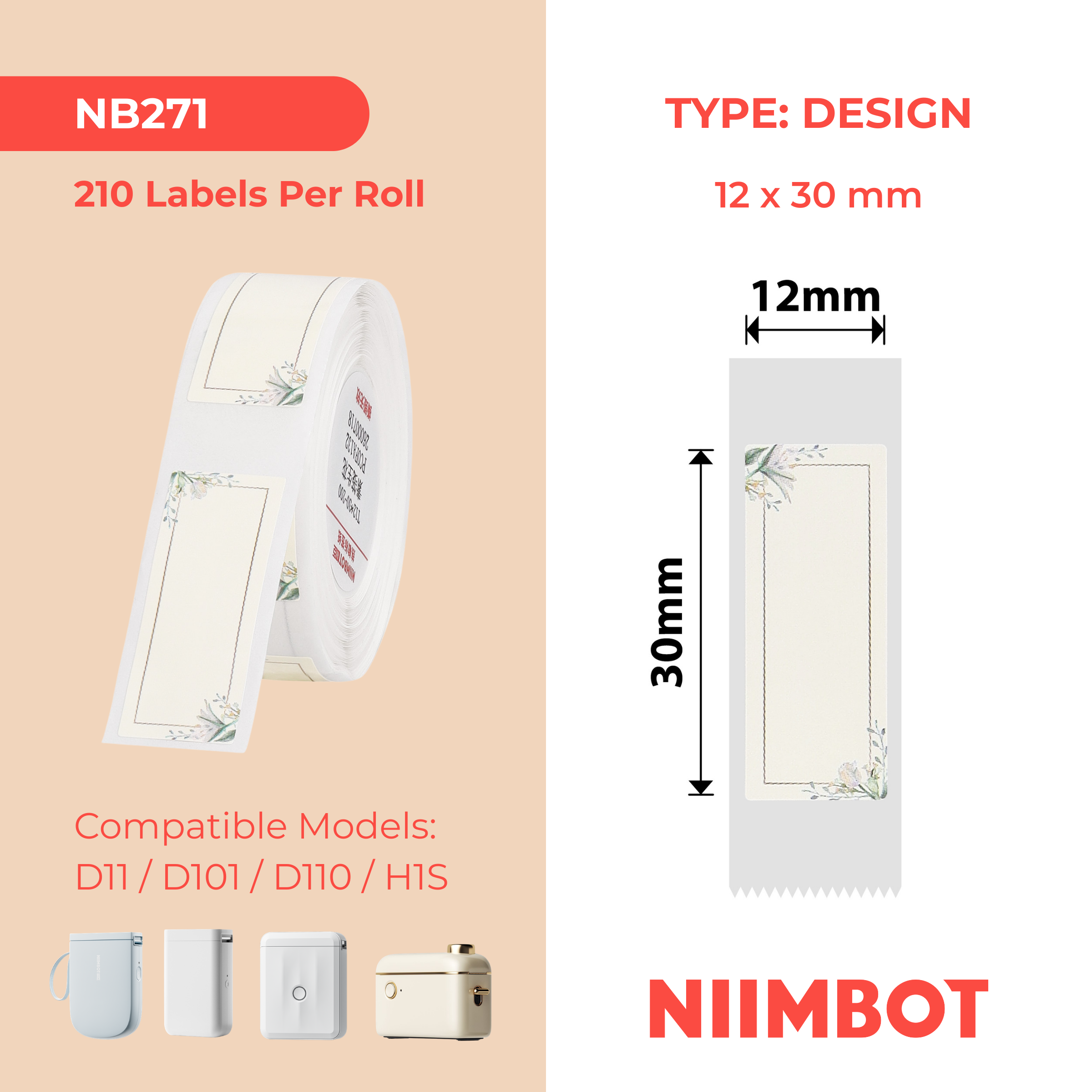 NIIMBOT - D Range - 12x30mm - Plant - 195 Labels