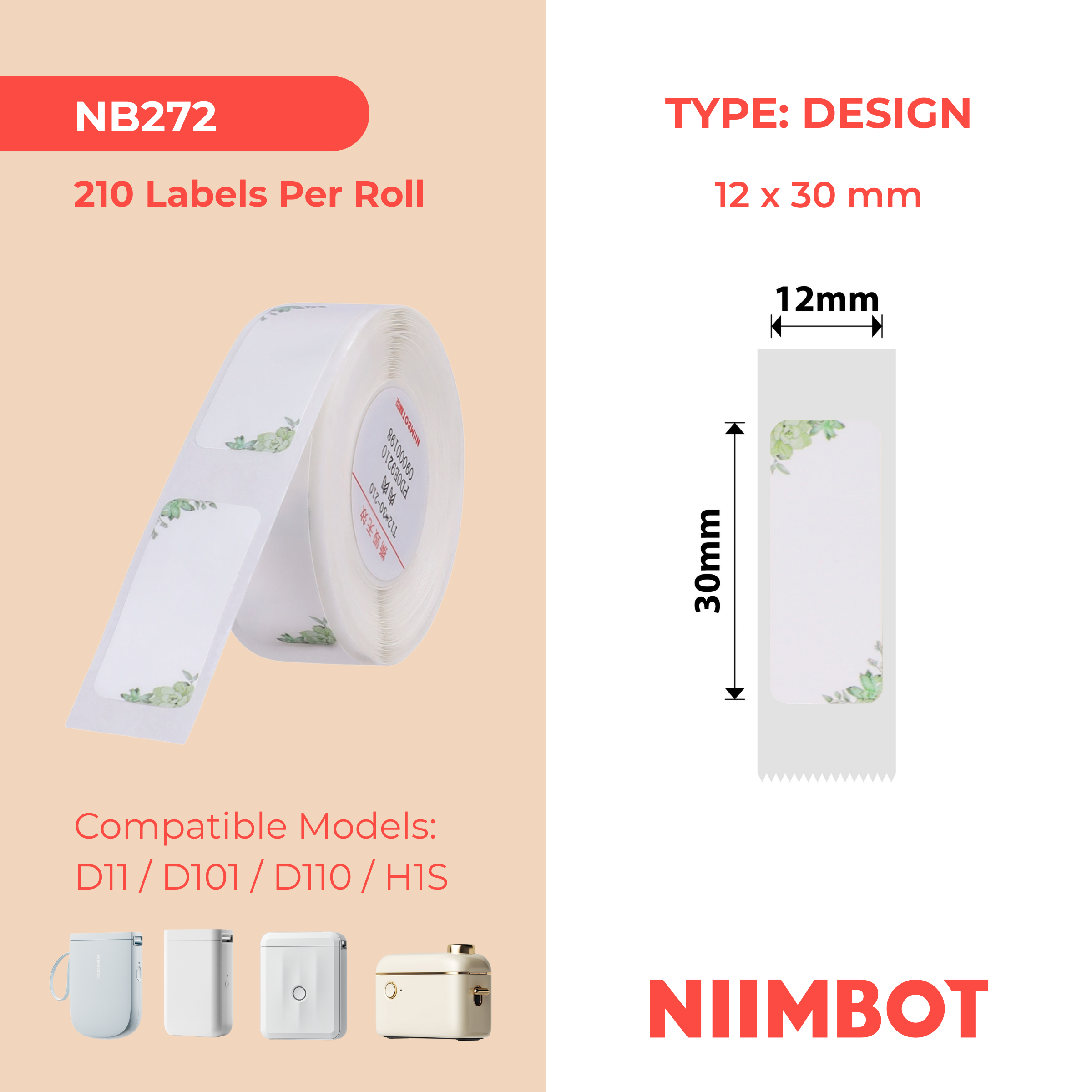 NB272 - NIIMBOT - D11 / D101 / D110 - R12*30 - 210 ETIKETTE PER ROL - GROEN BLARE-ONTWERP
