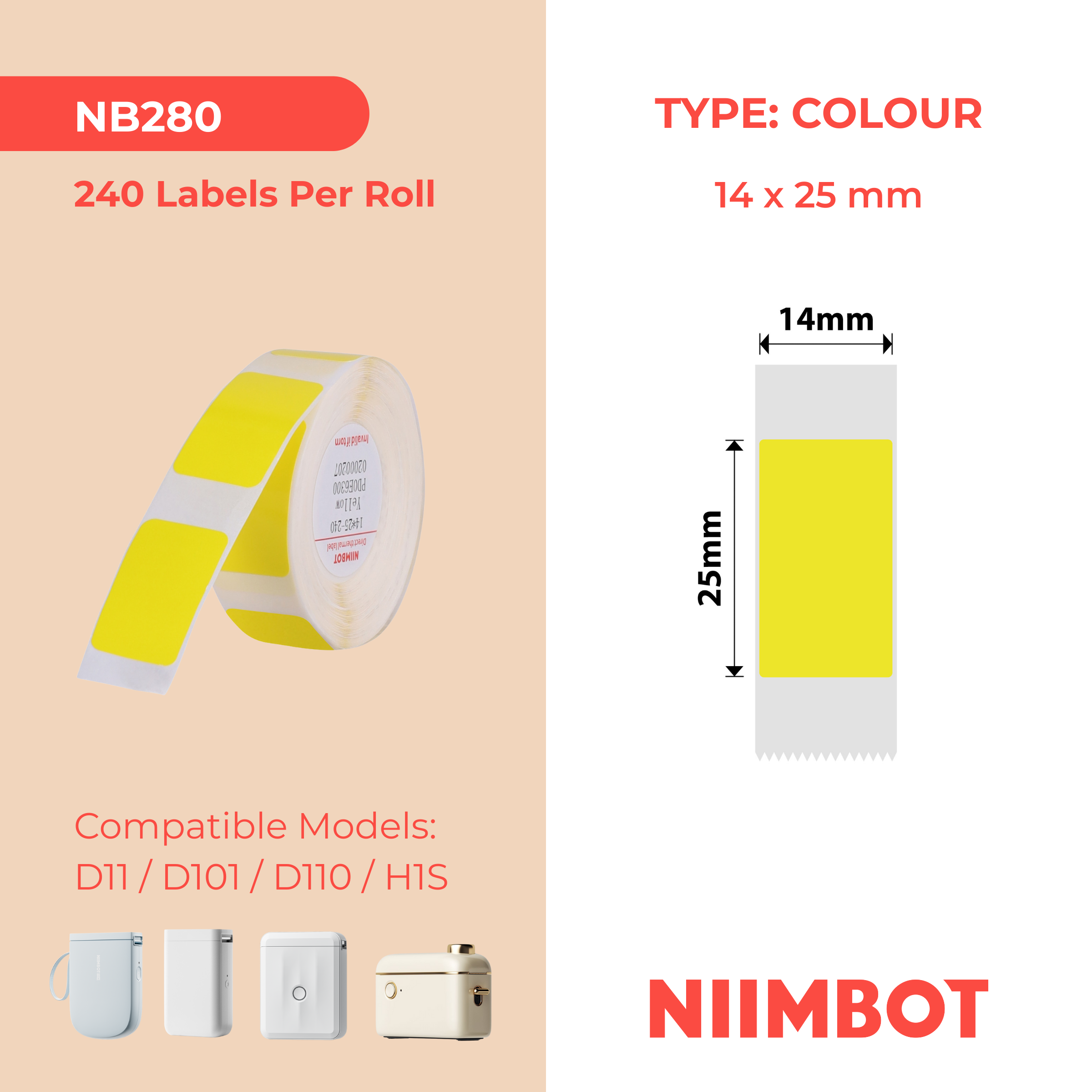 NB280 - NIIMBOT - D11 / D101 / D110 - R14*25 - 240 IMIBHALO NGOKUGQIBELA NGAMUNYE - UKWENZIWA OKUTHULU