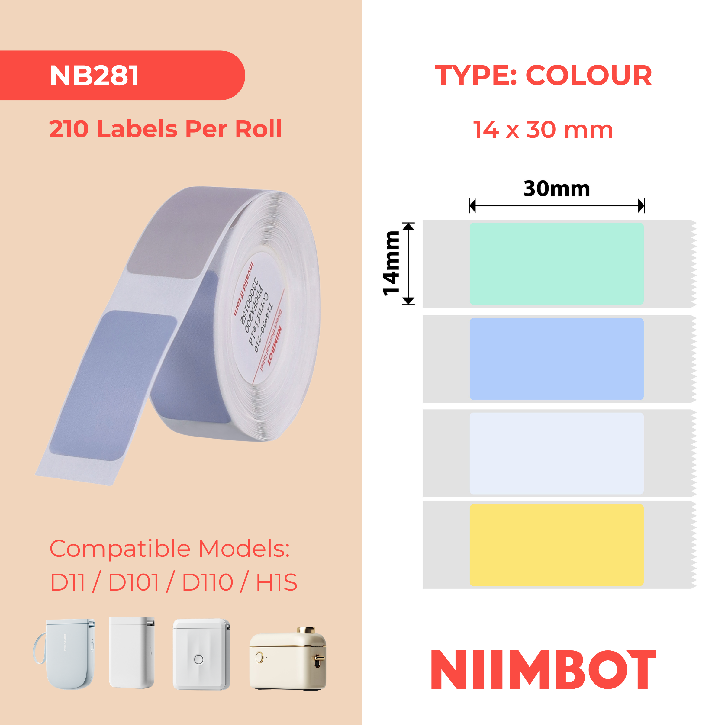 NIIMBOT - D Range - 14x30mm - Cornfield Mixed Colours - 195 Labels
