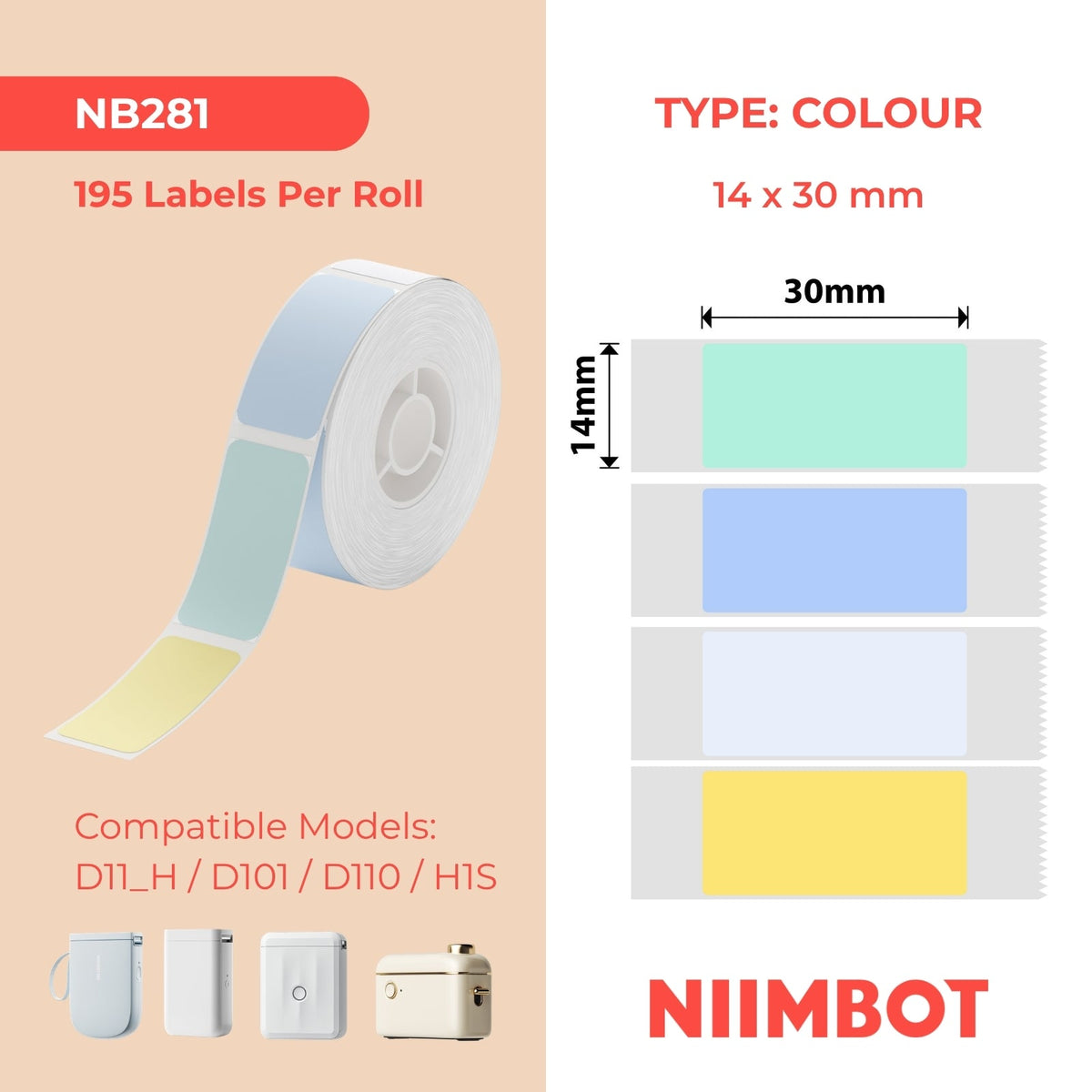 NIIMBOT - D Range - 14x30mm - Cornfield Mixed Colours - 195 Labels