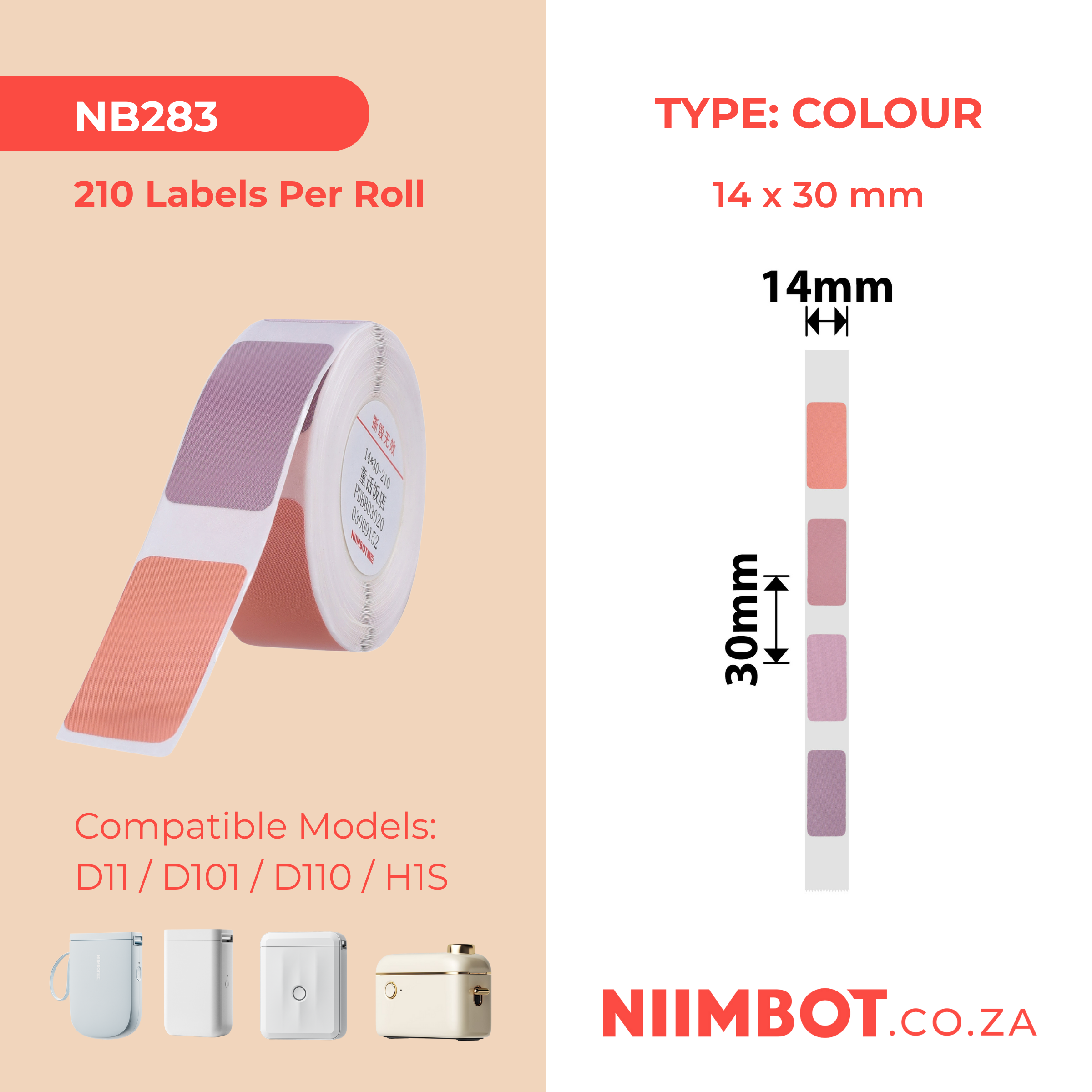 NB283 - NIIMBOT - D11 / D101 / D110 - R14*30 - 210 ETIKETTE PER ROL - PIENK 4 ONTWERP