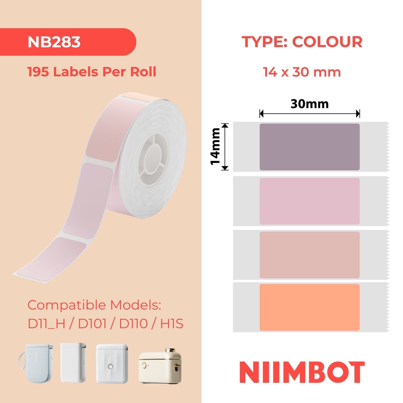 NIIMBOT - D Range - 14x30mm - Pink Mixed Colours - 195 Labels