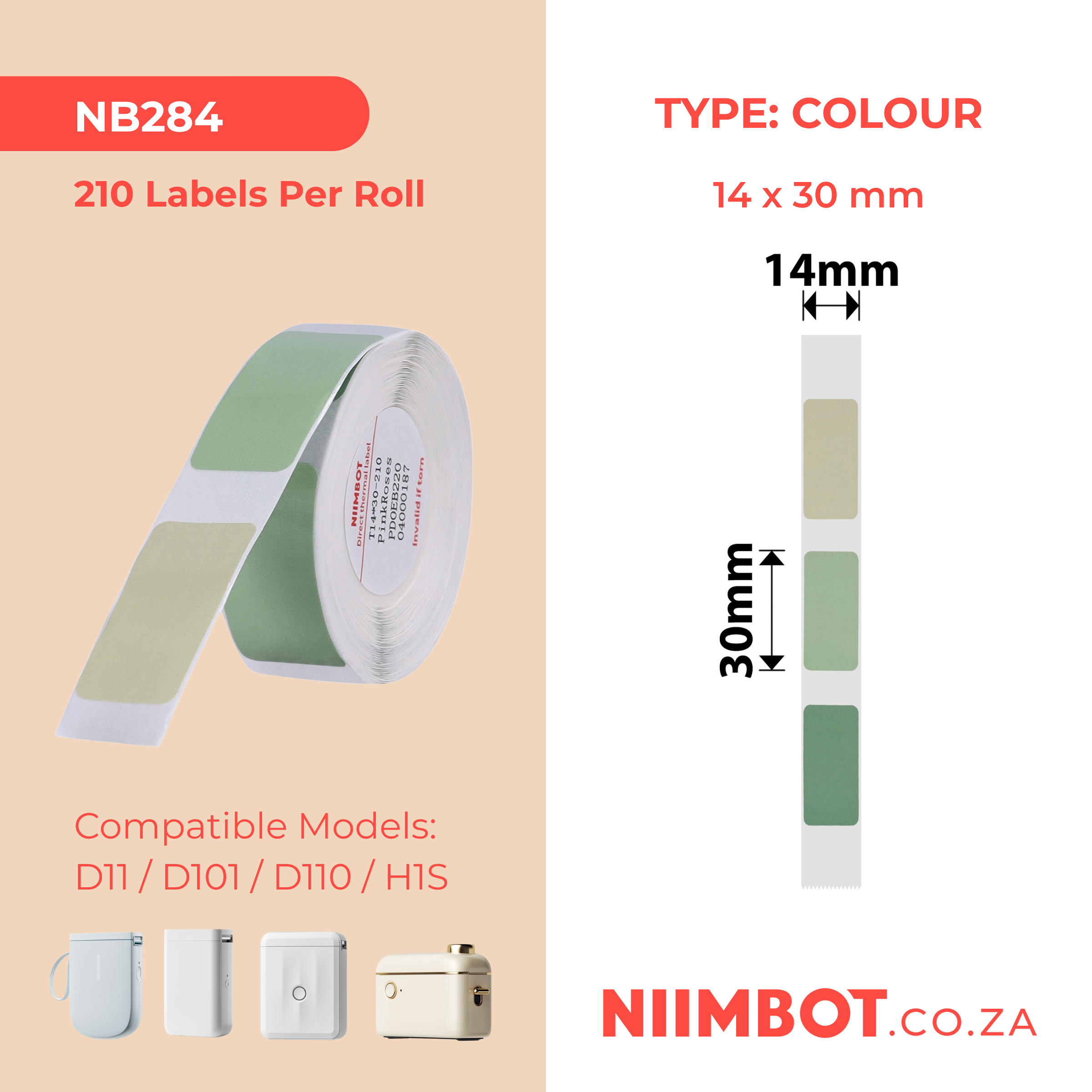 NB284 - NIIMBOT - D11 / D101 / D110 - R14*30 - 210 ETIKETTE PER ROL - GROEN 3
