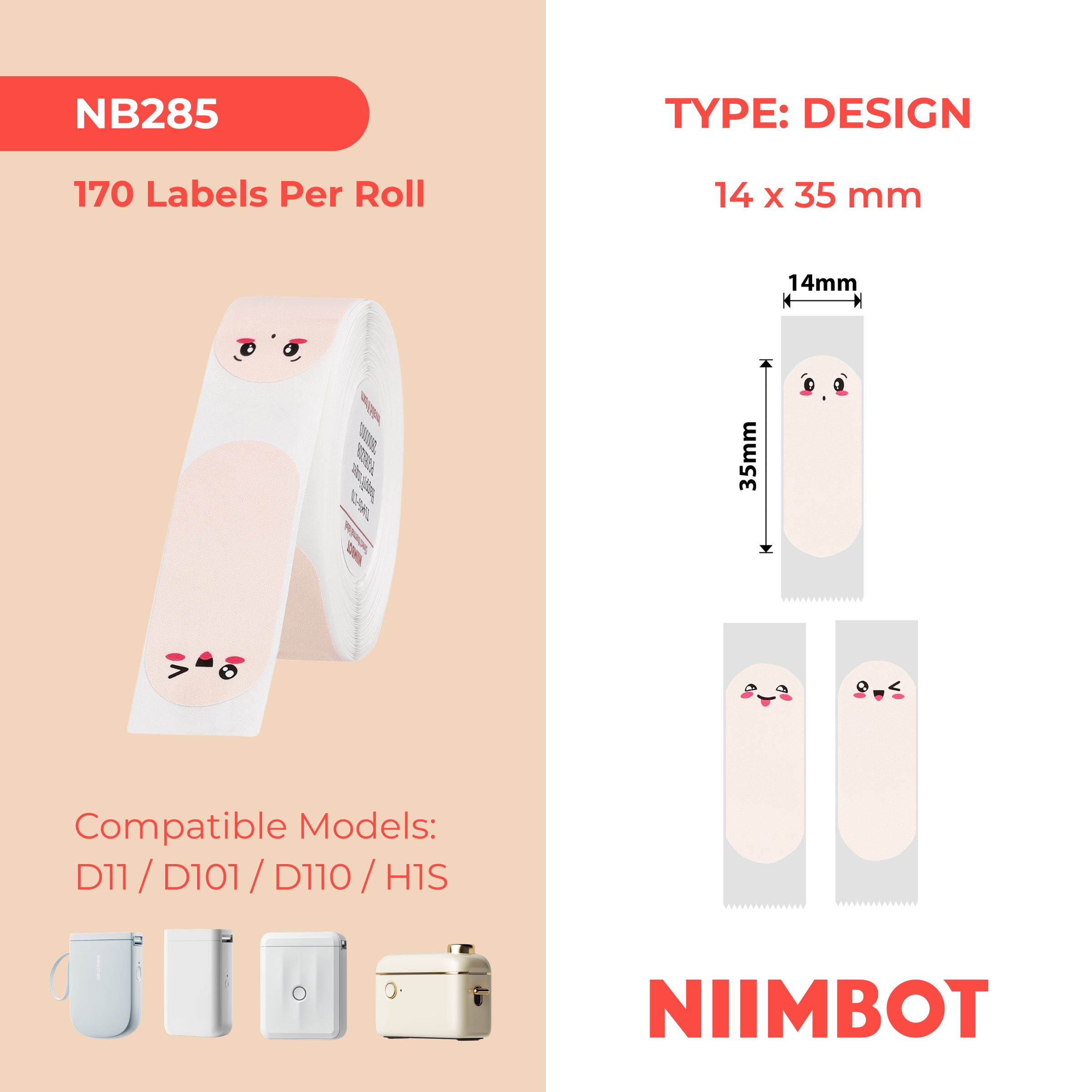 NIIMBOT - D Range - 14x35mm - Happy Finger - 170 Labels