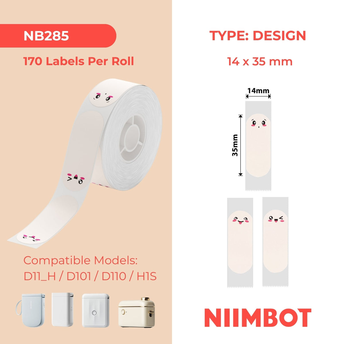 NIIMBOT - D Range - 14x35mm - Happy Finger - 170 Labels