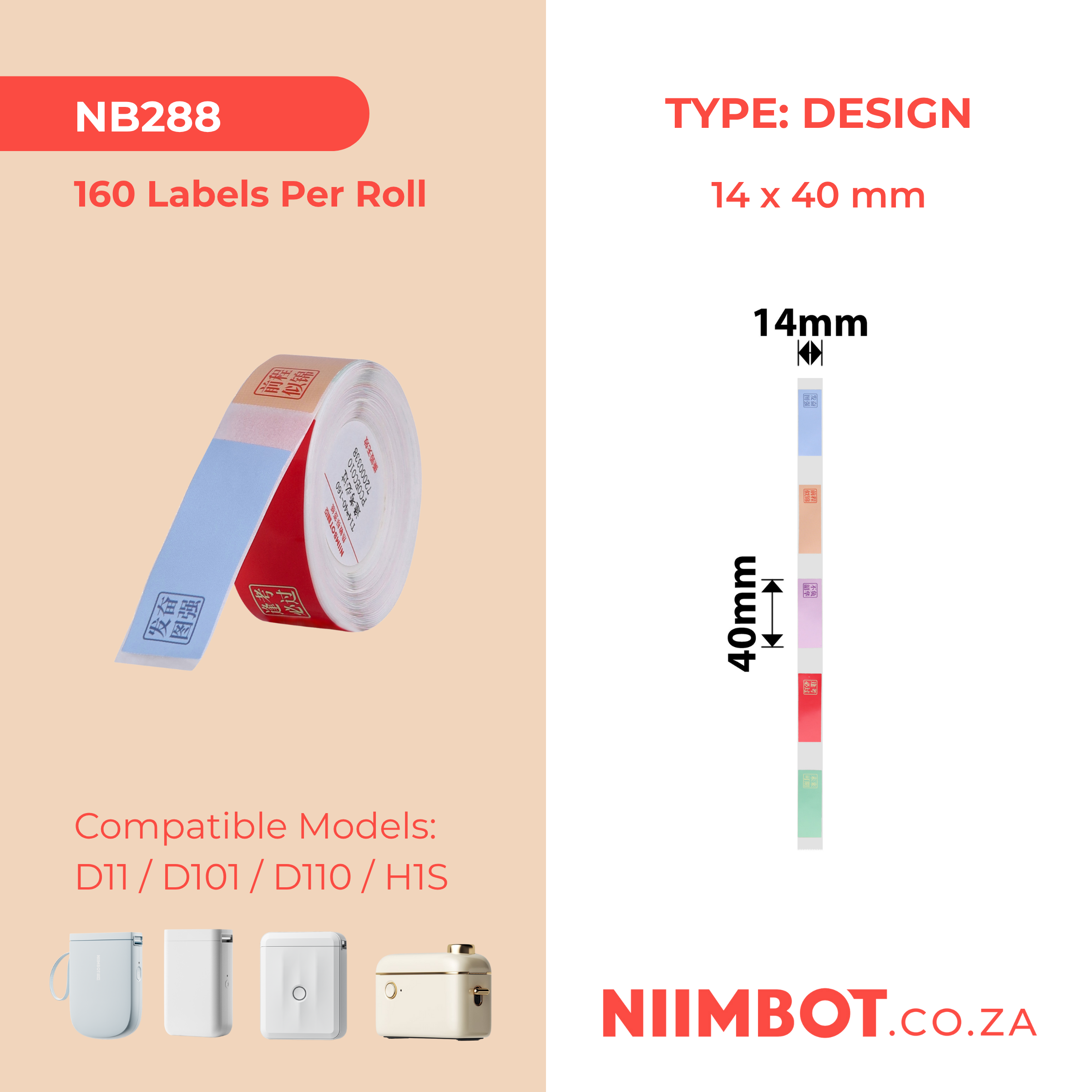 NB288 - NIIMBOT - D11 / D101 / D110 - 14*40MM - 160 ETIKETTE PER ROL - WOORDE VAN AANMOEDIGING-ONTWERP