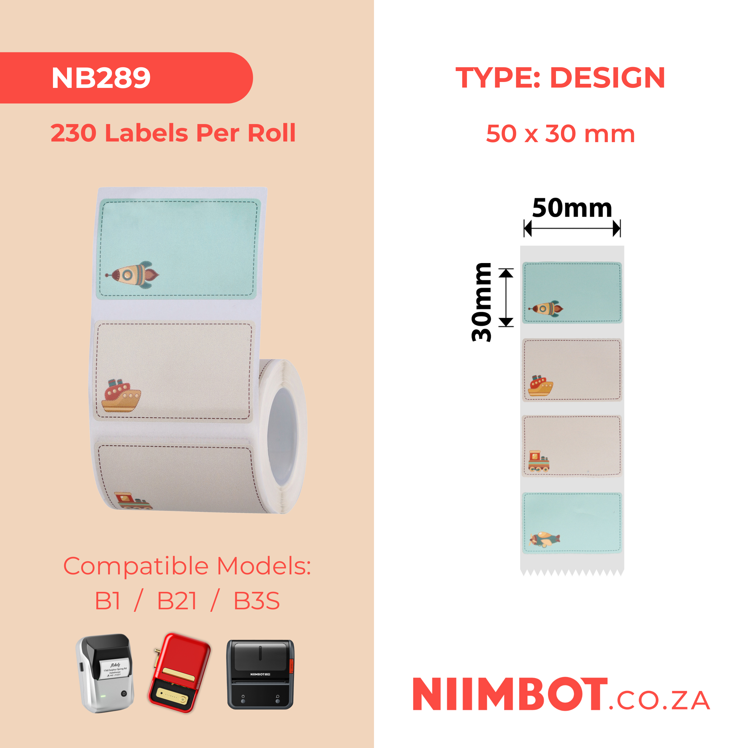 NB289 - NIIMBOT - B1 / B21 / B3S - R50*30 - 230 LABELS PER ROLL- CHILDHOOD DREAM DESIGN