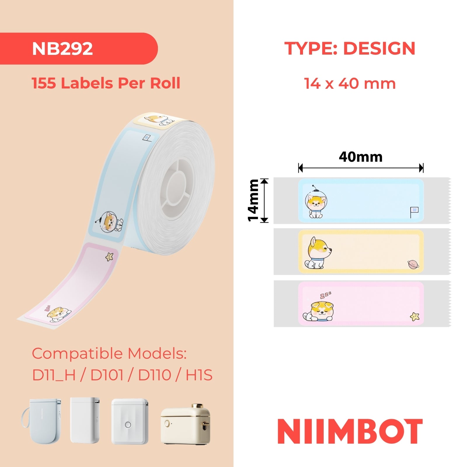 NIIMBOT - D Range - 14x40mm - Dreaming Puppy - 160 Labels