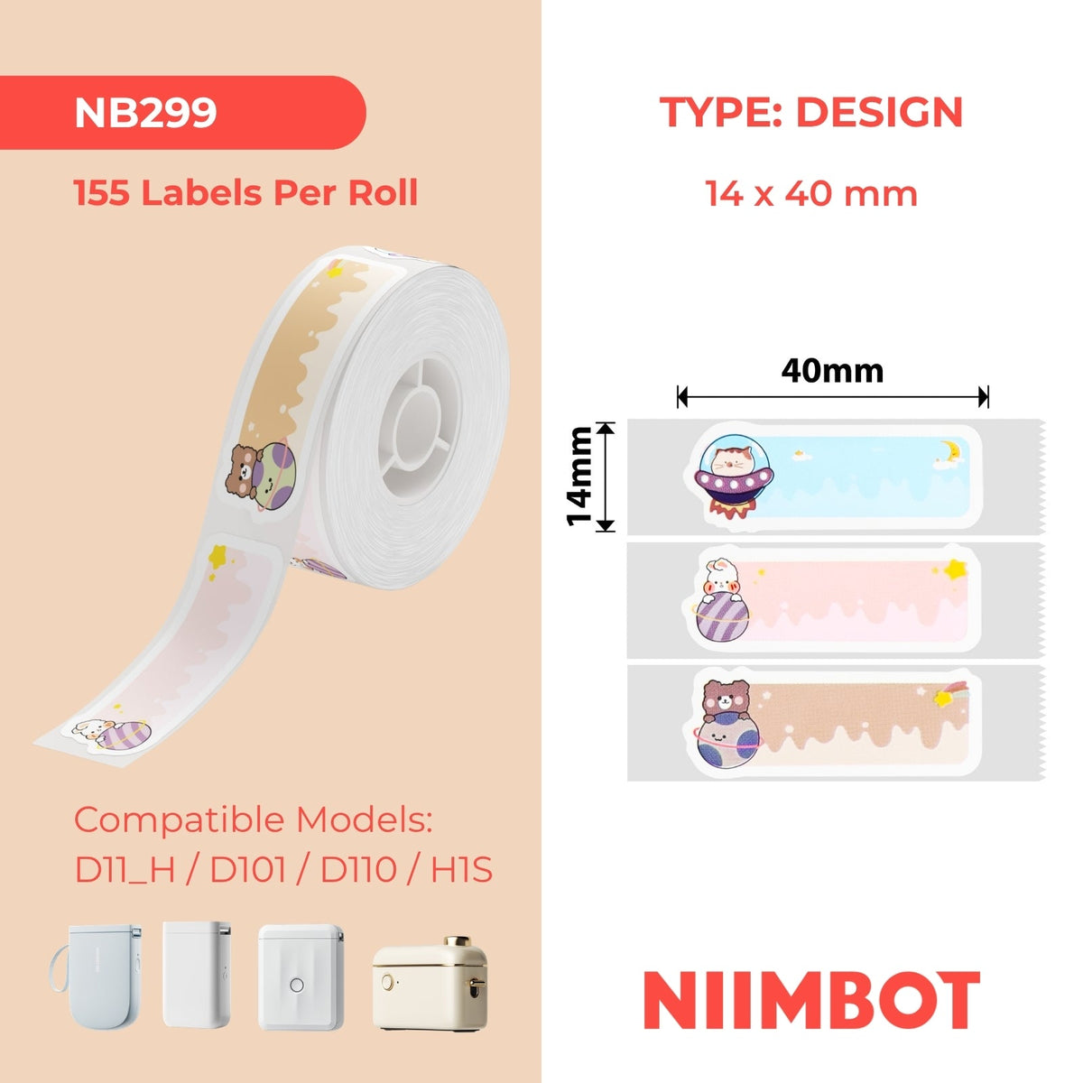 NIIMBOT - D Range - 14x40mm - Star Travel - 155 Labels