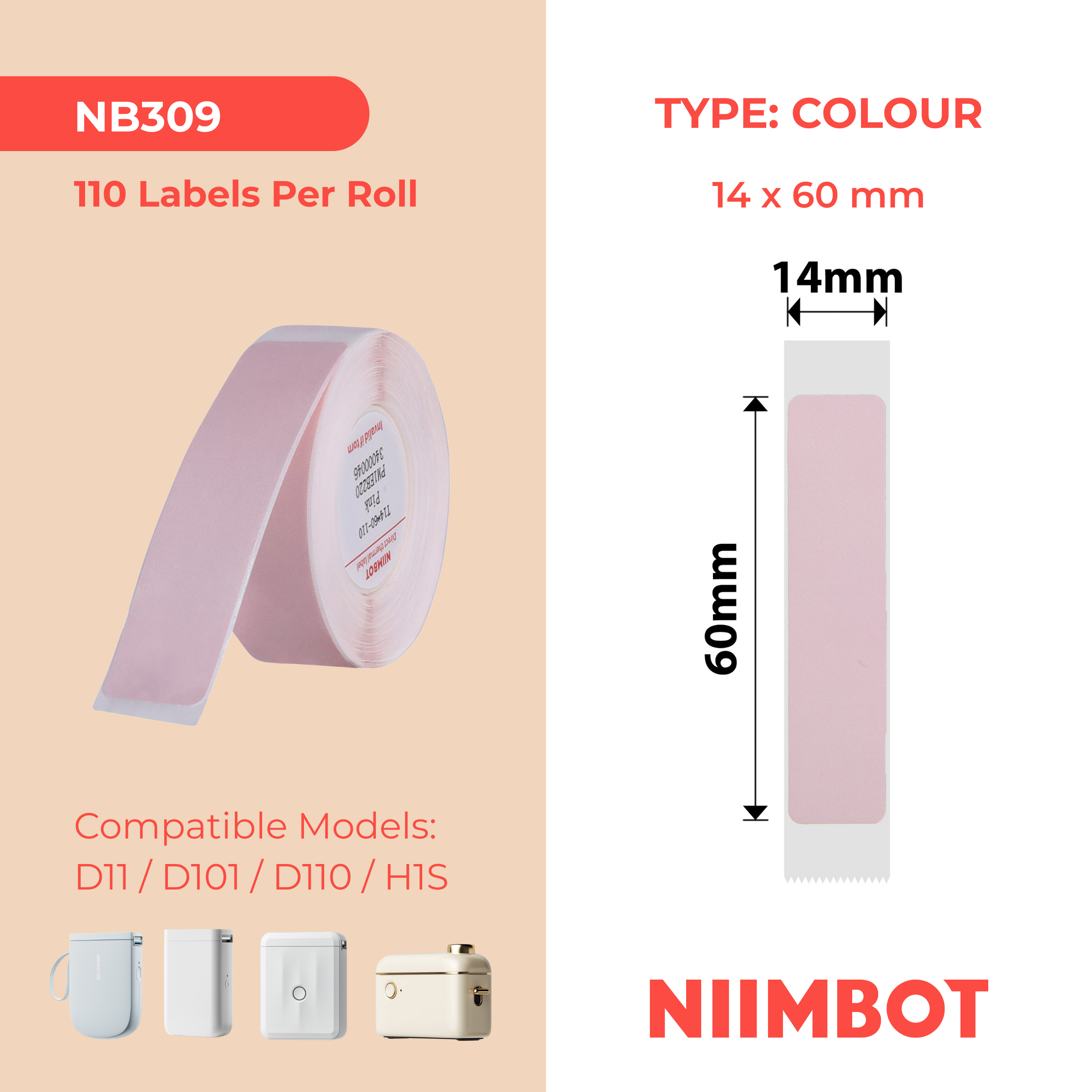 I-NB309 - NIIMBOT - D11 / D101 / D110 - R14*60 - 110 AMALEBO NGOKUQONGA NGAWO - PHINIK DESIGN