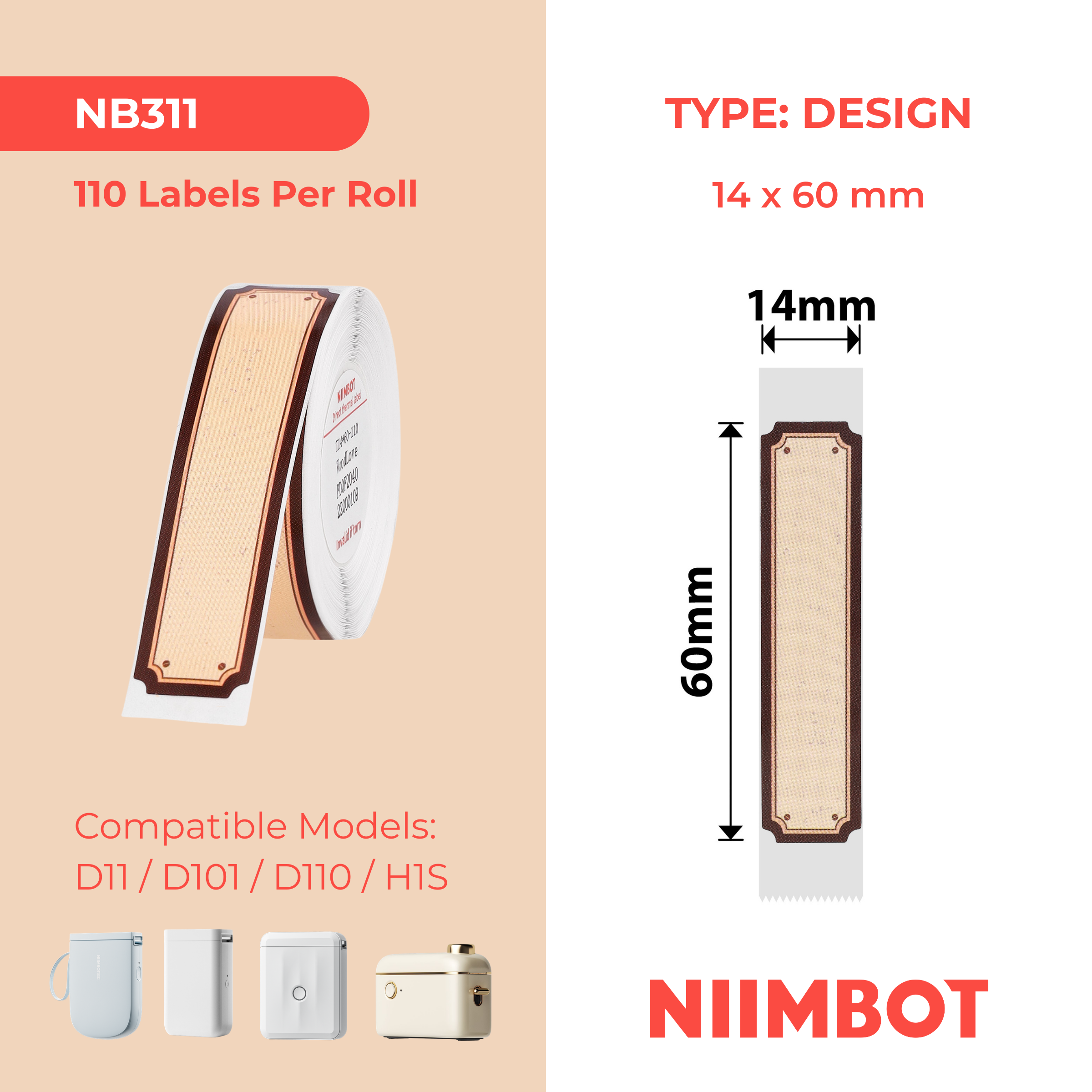 NIIMBOT - D Range - 14x60mm - Wood Love - 110 Labels