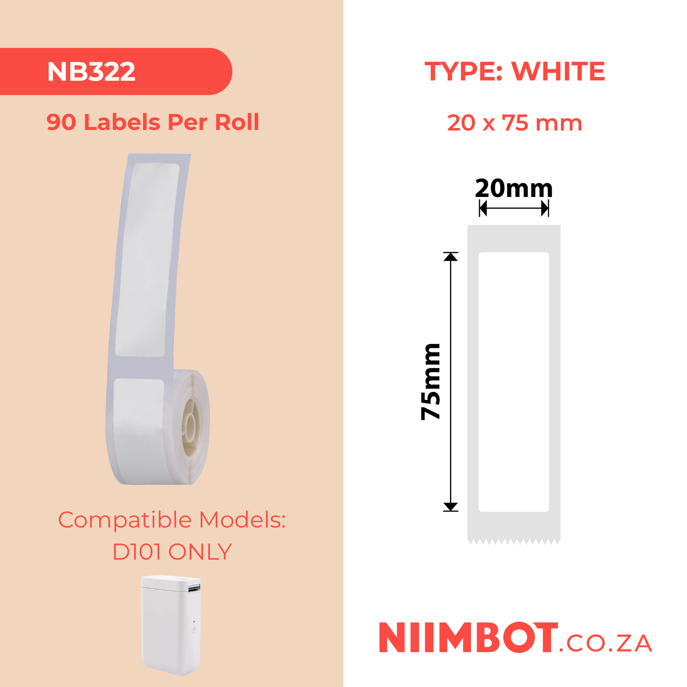 NB322 - NIIMBOT - D101 KUPHELA - R20*75 - 90 AMALEBO NGOKUQONGA NGAWO - OKUMHLOPHE