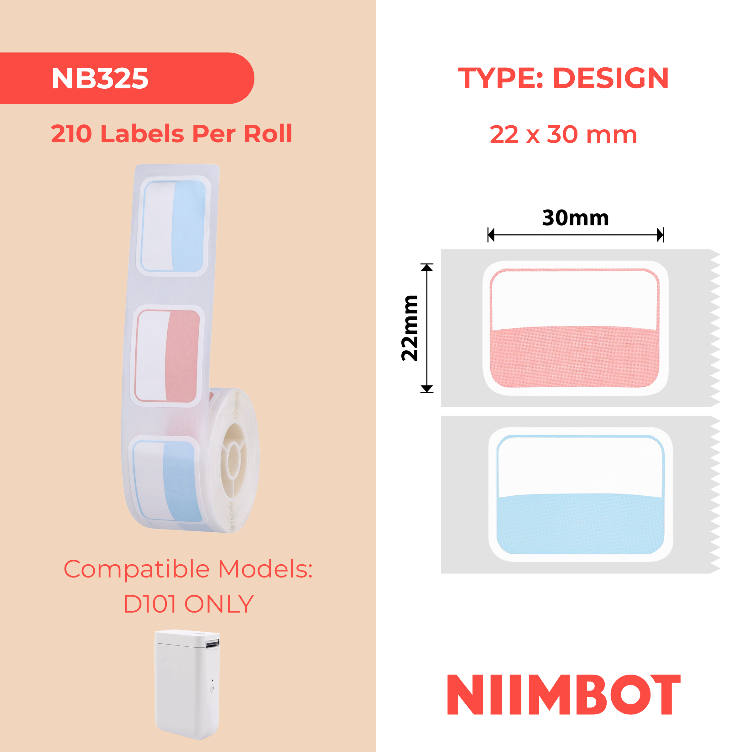 NB325 - NIIMBOT - SLEGS D101 - R22*30 - 210 ETIKETTE PER ROL - KOEL SOMER - ONTWERP