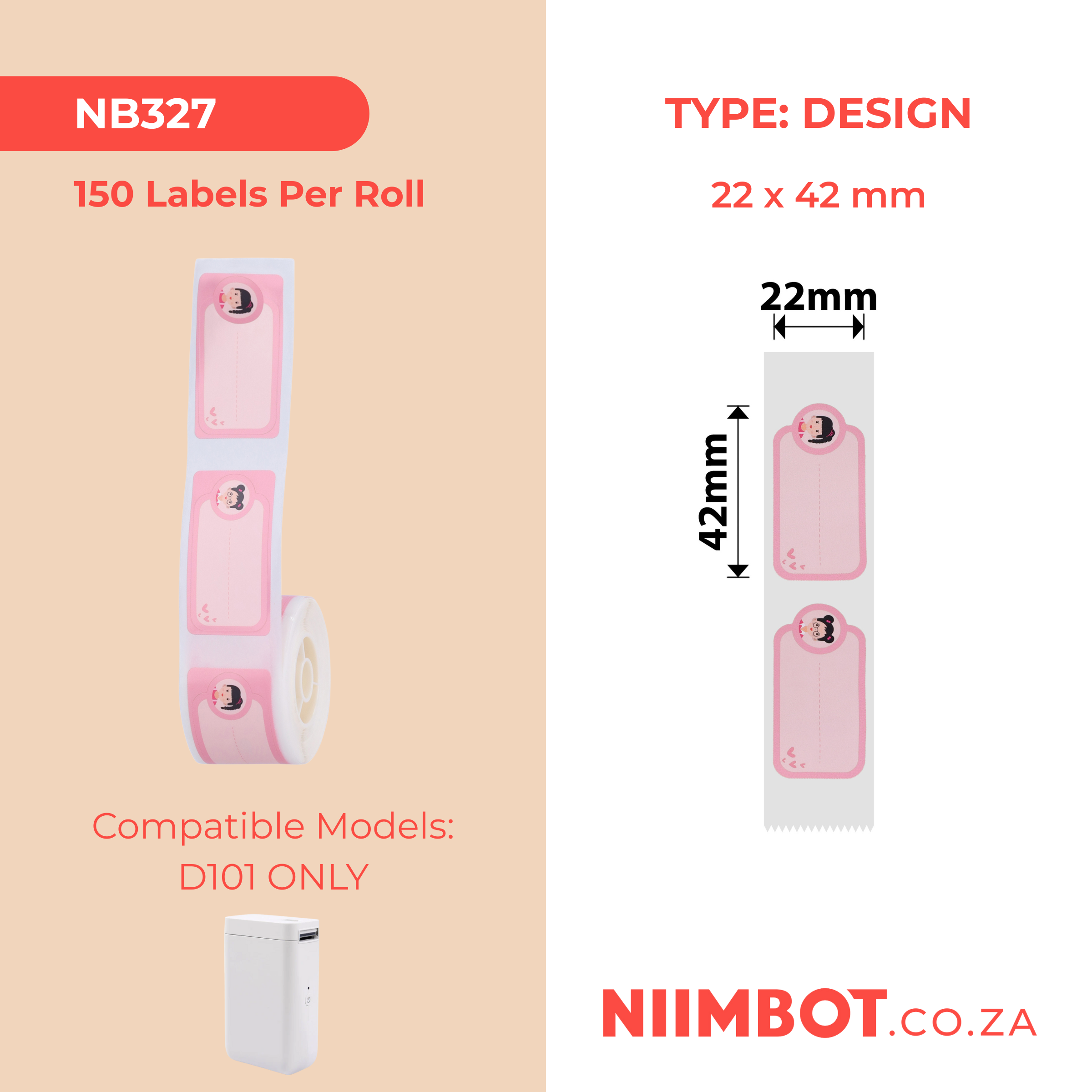 NB327 - NIIMBOT - D101 ONLY - R22*42- 150 LABELS PER ROLL- SWEET BABY DESIGN