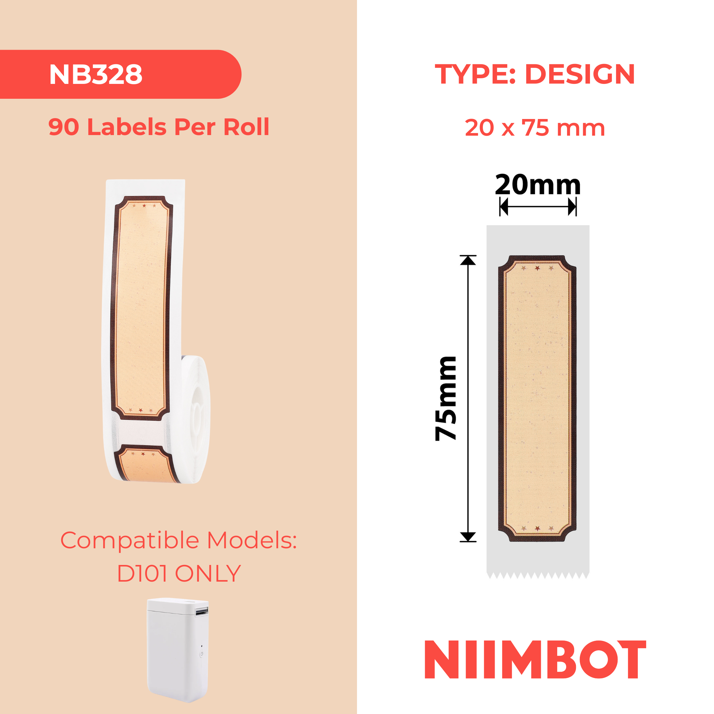 NIIMBOT - D101 Only - 20x75mm - Wood Love - 90 Labels