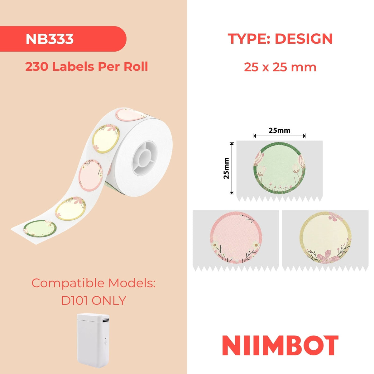 NIIMBOT - D101 Only - 25x25mm - Flower - 225 Labels
