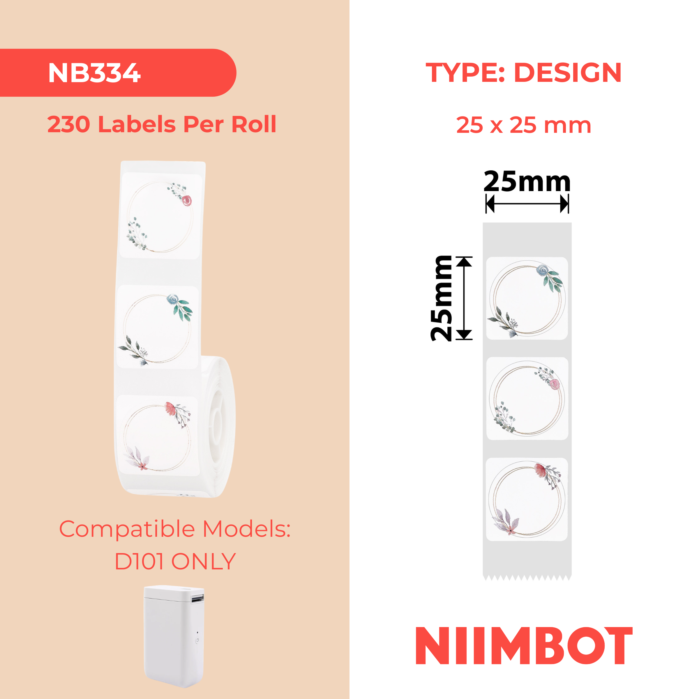 NIIMBOT - D101 Only - 25x25mm - Flower Park Round - 230 Labels