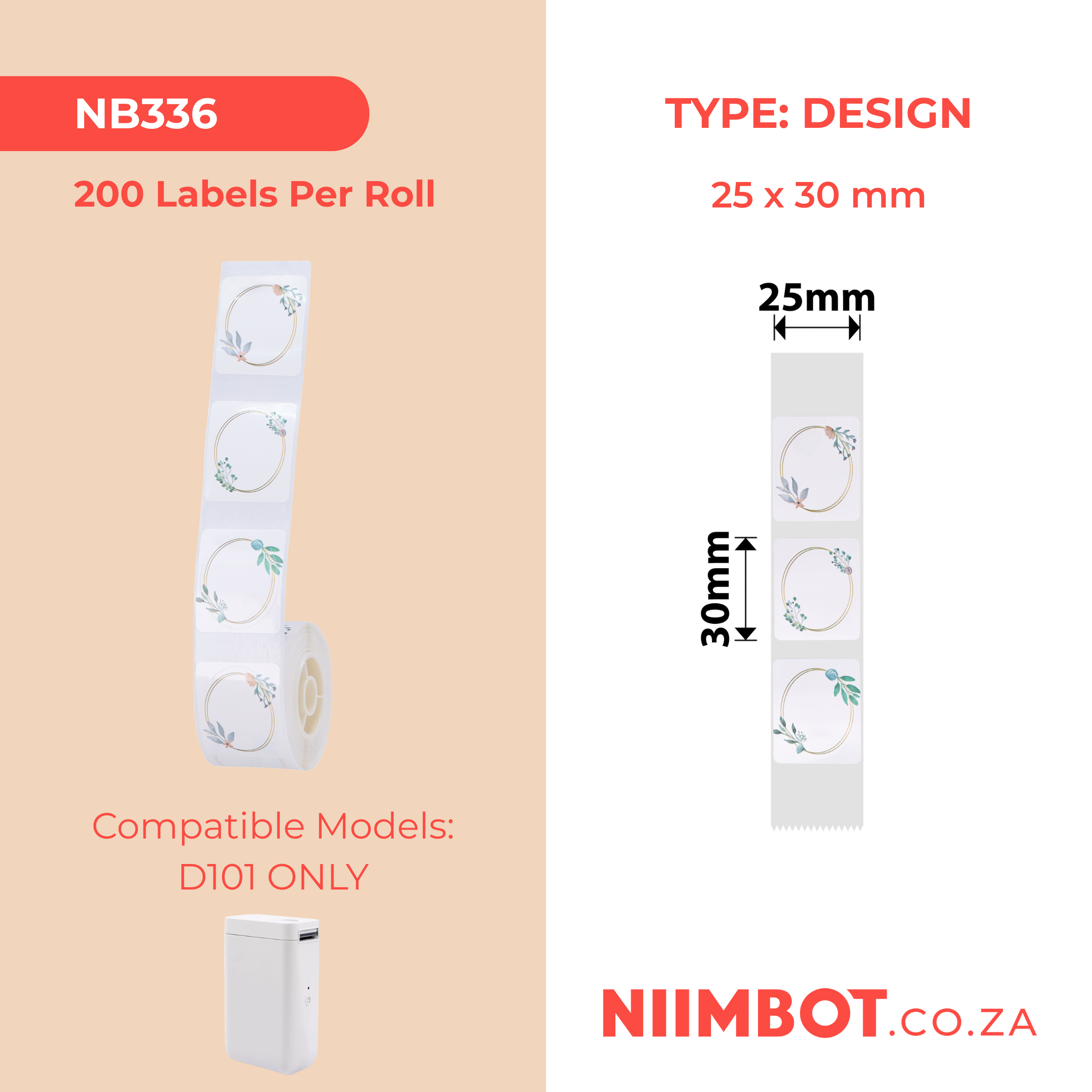 NB336 - NIIMBOT - D101 ONLY - R25*30 - 200 LABELS PER ROLL - PARK OVAL DESIGN