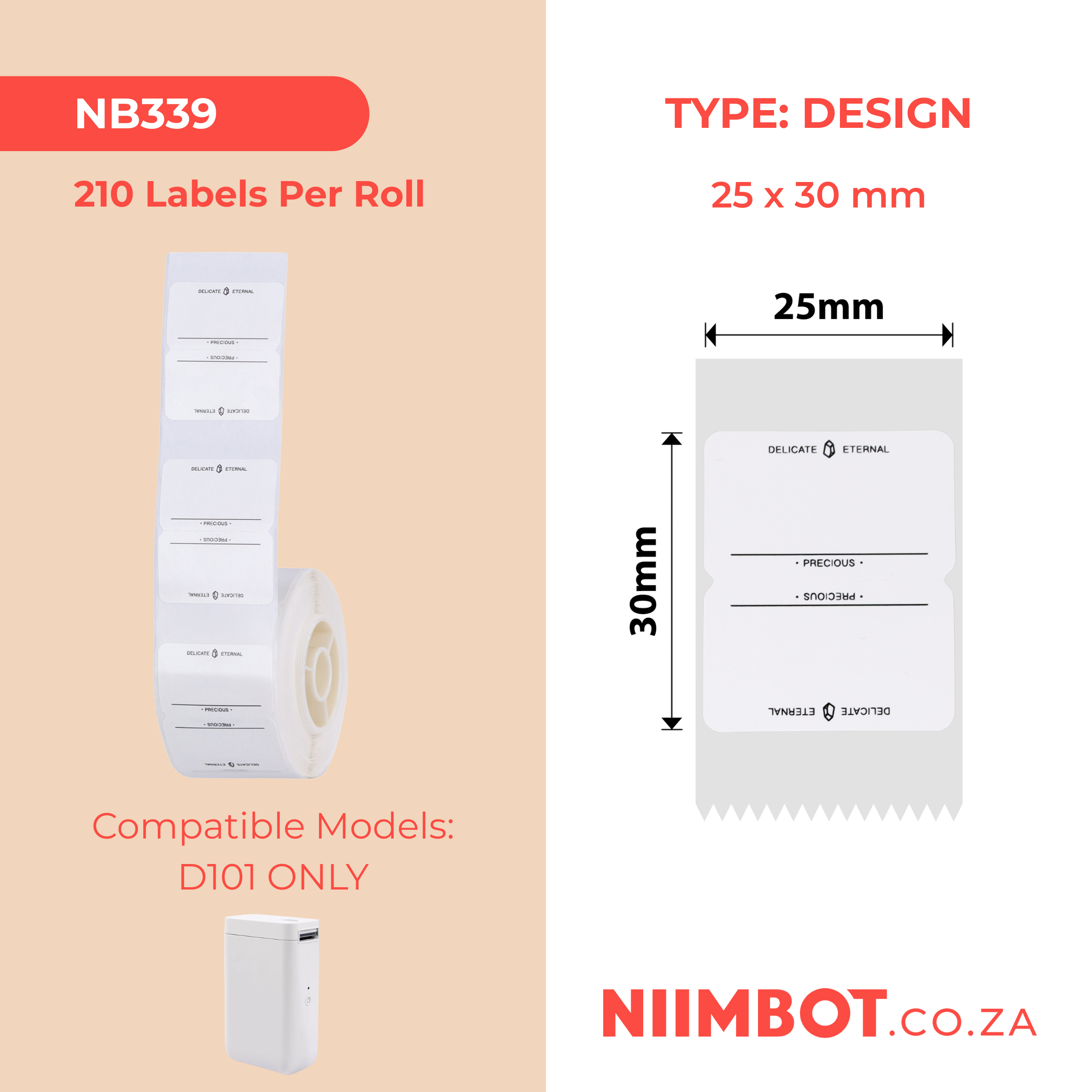 NB339 - NIIMBOT - D101 ONLY - R25*30- 210 LABELS PER ROLL- FOREVER DESIGN