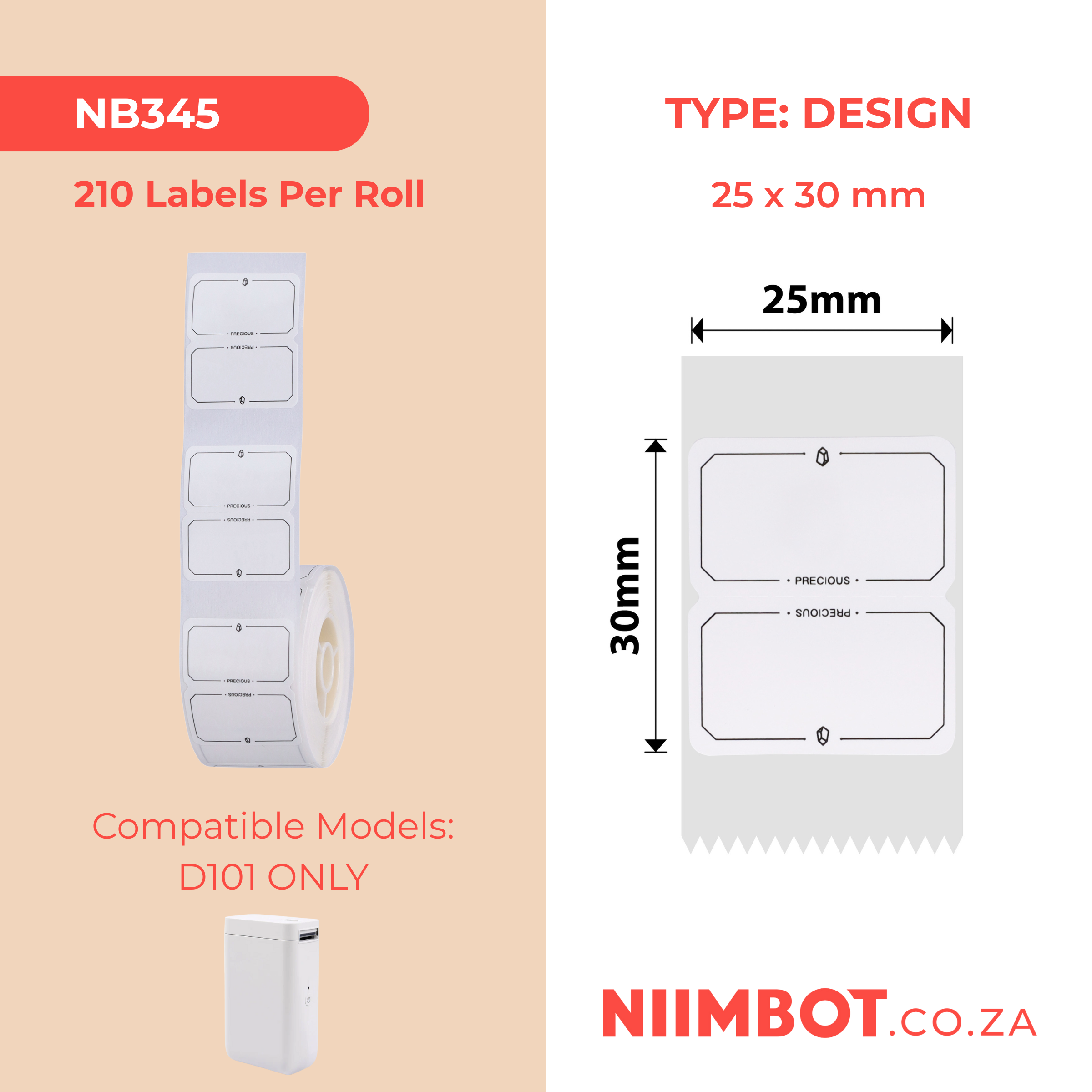 NB345 - NIIMBOT - D101 KUPHELA - R25*30 - 210 IMIBHALO NGOKUQHUBEKAYO NGAMUNYE - UMQEQESHO WEQINISO LOTHANDO