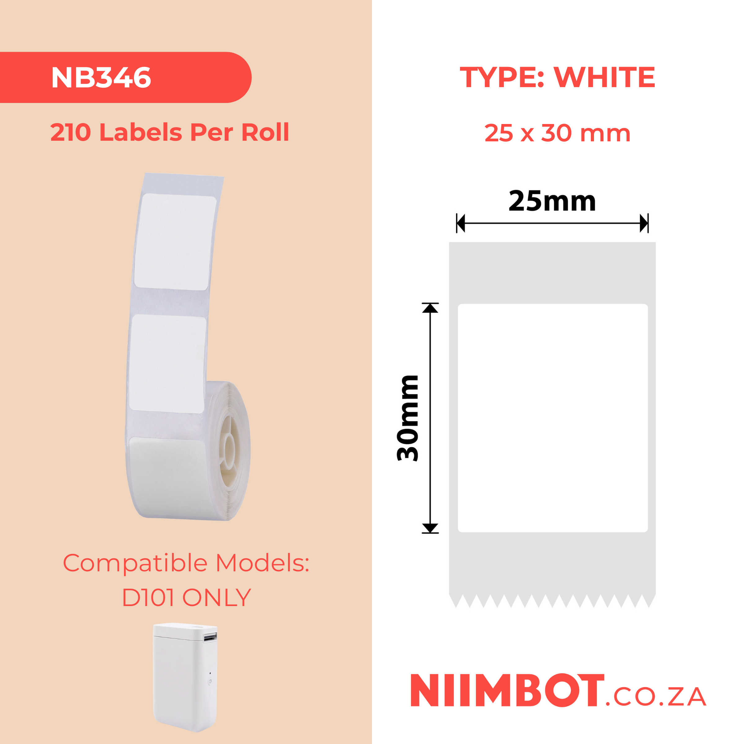 NB346 - NIIMBOT - D101 KUPHELA - R25*30 - 210 AMALEBO NGOKUQONGA NGAWO - OKUMHLOPHE