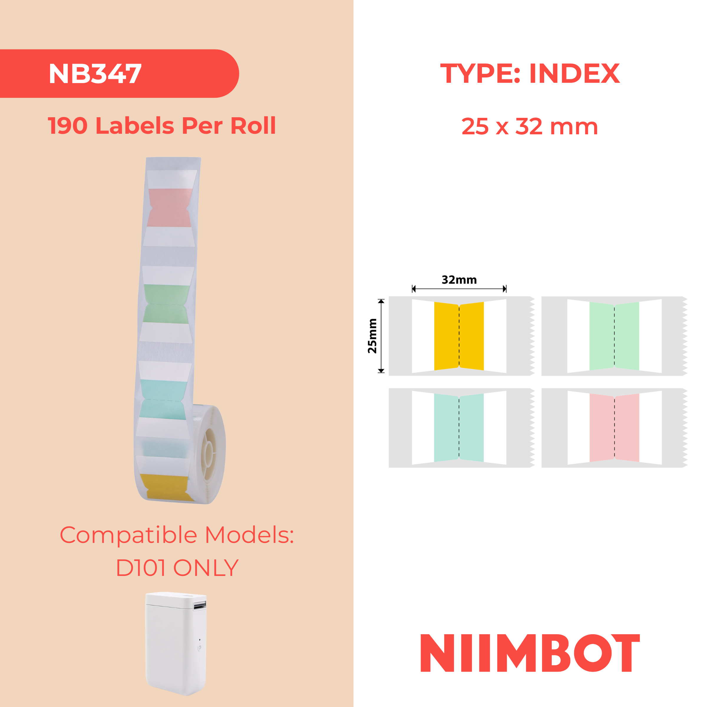 NB347 - NIIMBOT - D101 KUPHELA - R25*32 - 190 AMALEBHU NGOKUQONGA NGAMUNYE - T SHAPE INDEX DESIGN