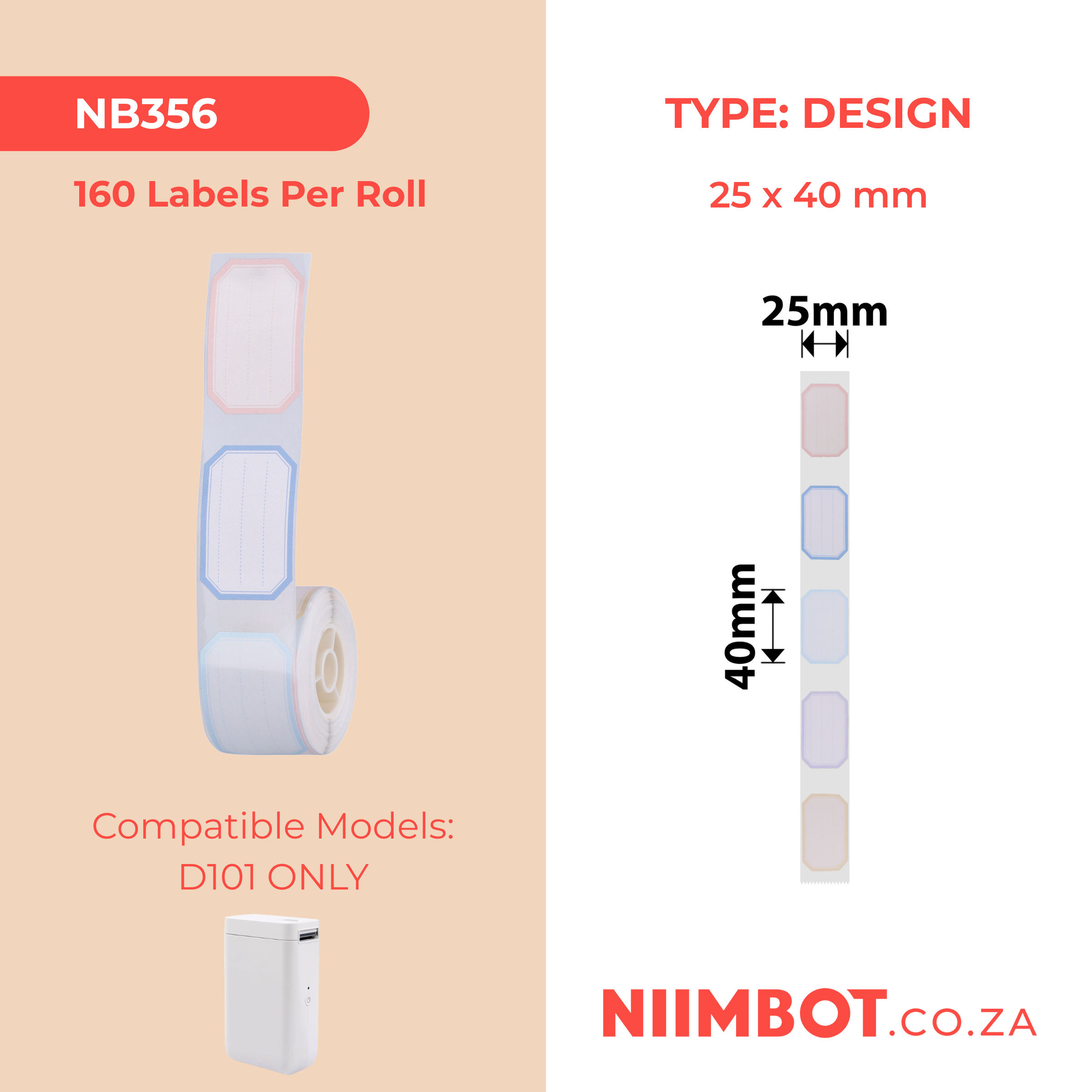 NB356 - NIIMBOT - D101 KUPHELA - R25*40- 160 AMALEBO NGAMUNYE UROLI- UMBALA WOKUQALA