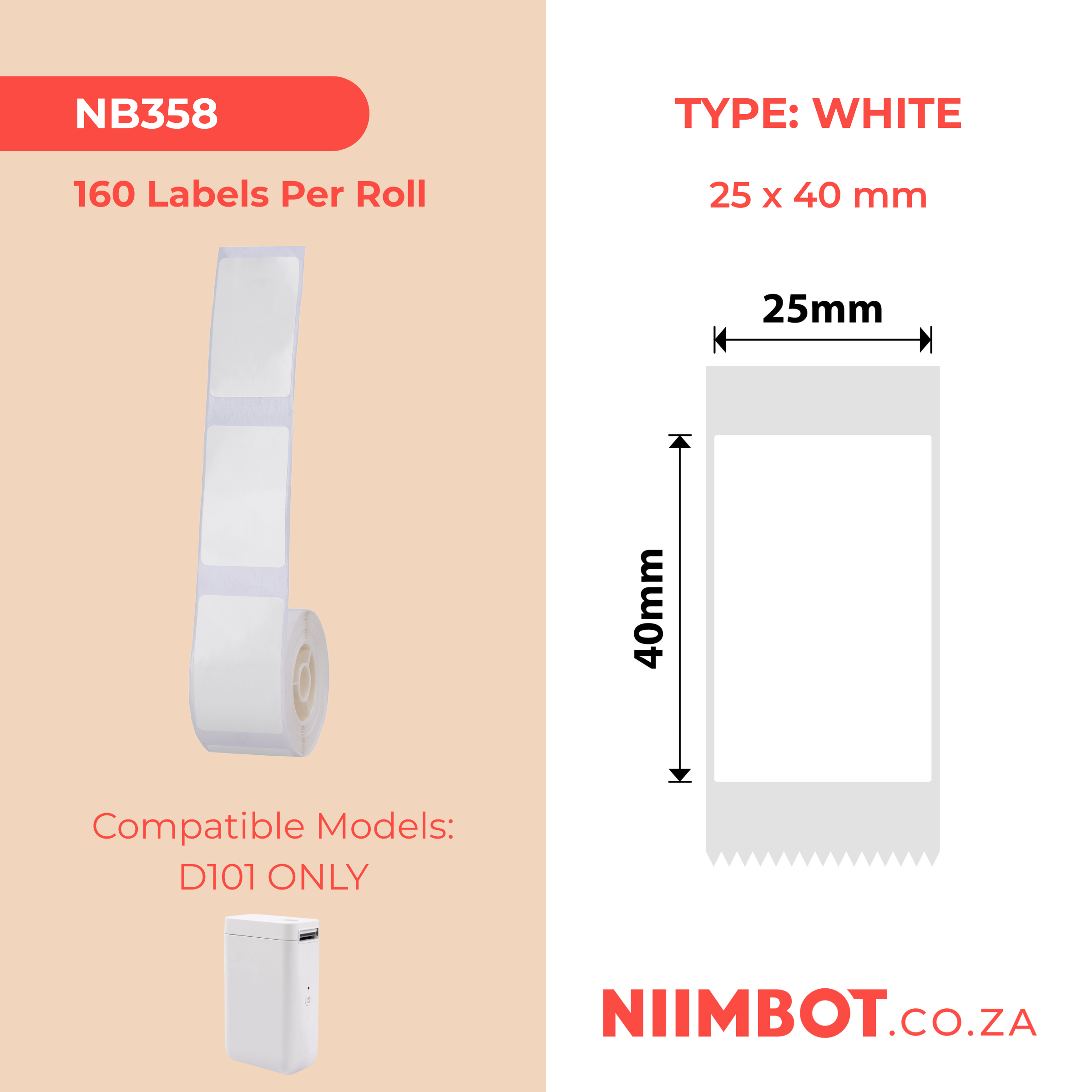 NB358 - NIIMBOT - D101 KUPHELA - R25*40 - 160 AMALEBO NGOKUQONGA NGAWO - OKUMHLOPHE