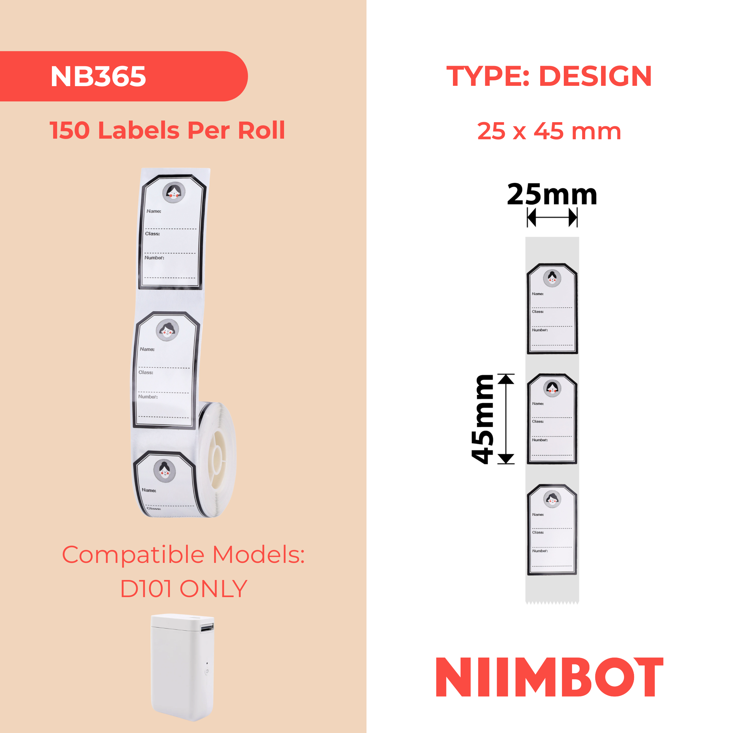 NB365 - NIIMBOT - D101 ONLY - 25X45MM - 150 YOUNG GIRL LABELS